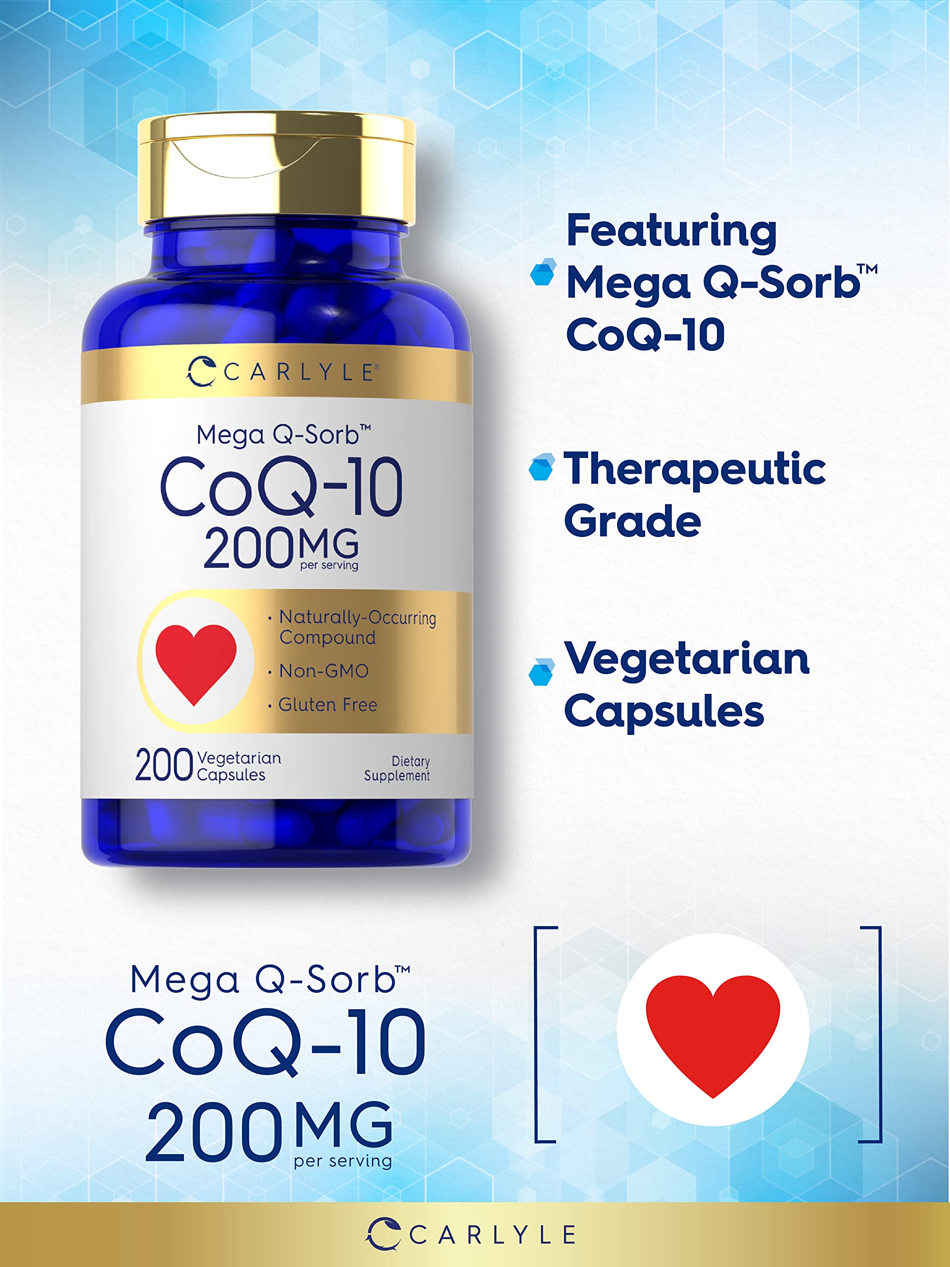 Carlyle CoQ10 Mega Q-Sorb 200mg capsules with packaging