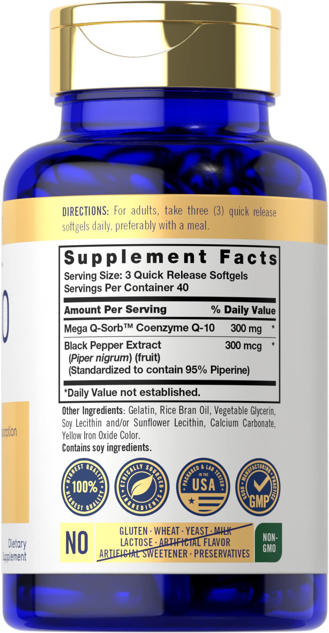 Carlyle CoQ10 Mega Q-Sorb 300mg softgels back view