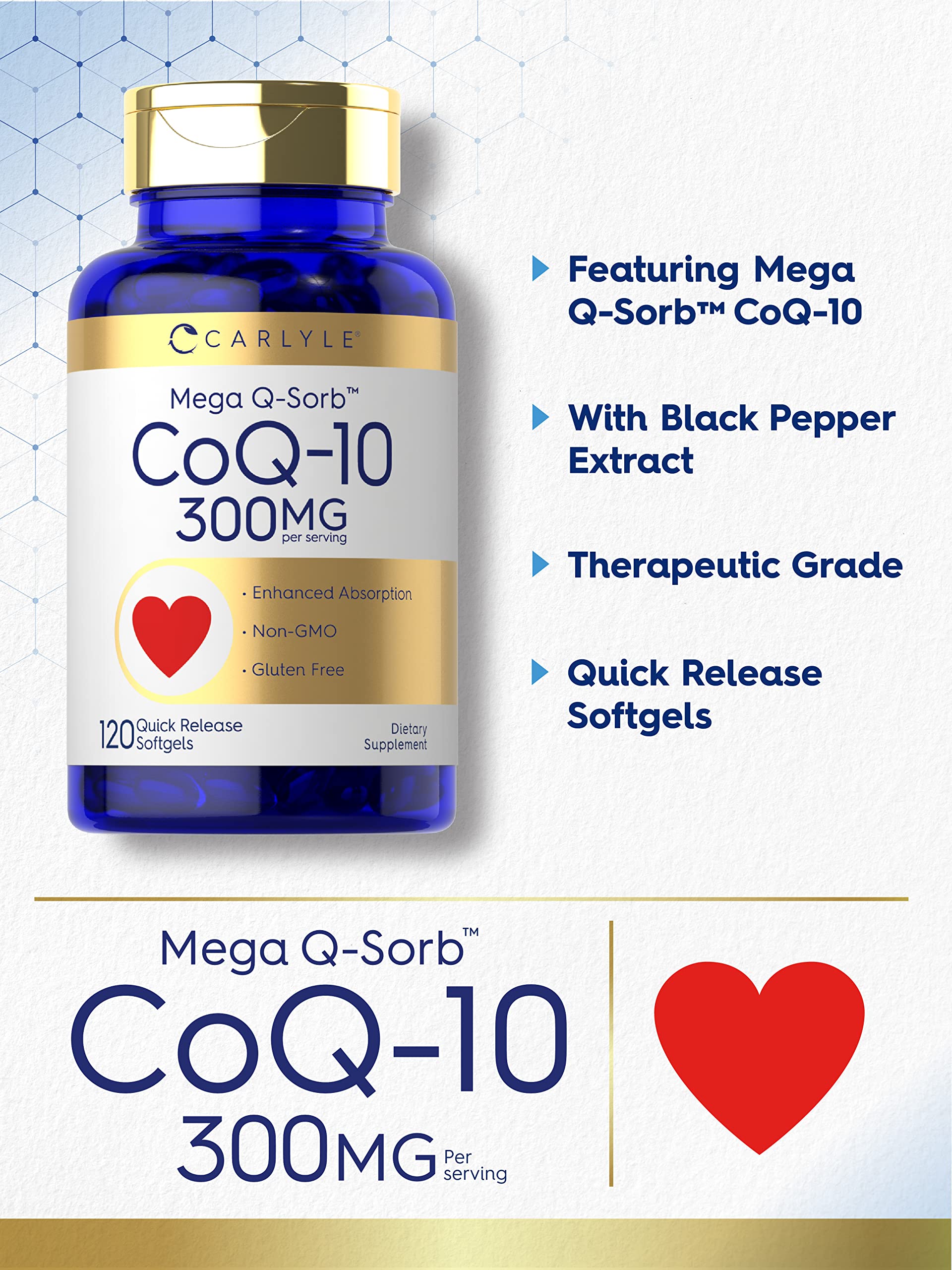Carlyle CoQ10 Mega Q-Sorb 300mg softgels side view