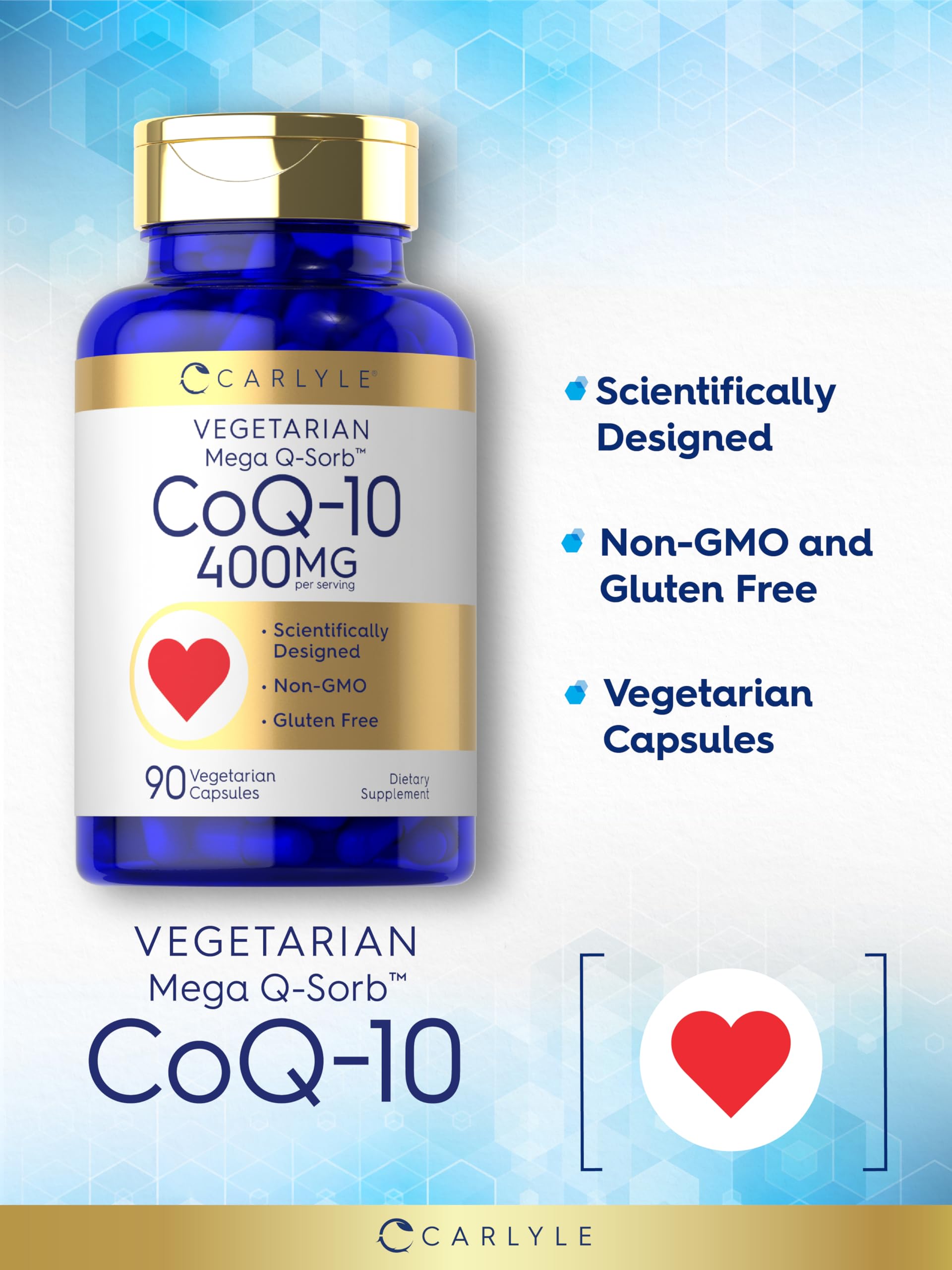 Carlyle CoQ10 Mega Q-Sorb 400mg vegetarian capsules close-up