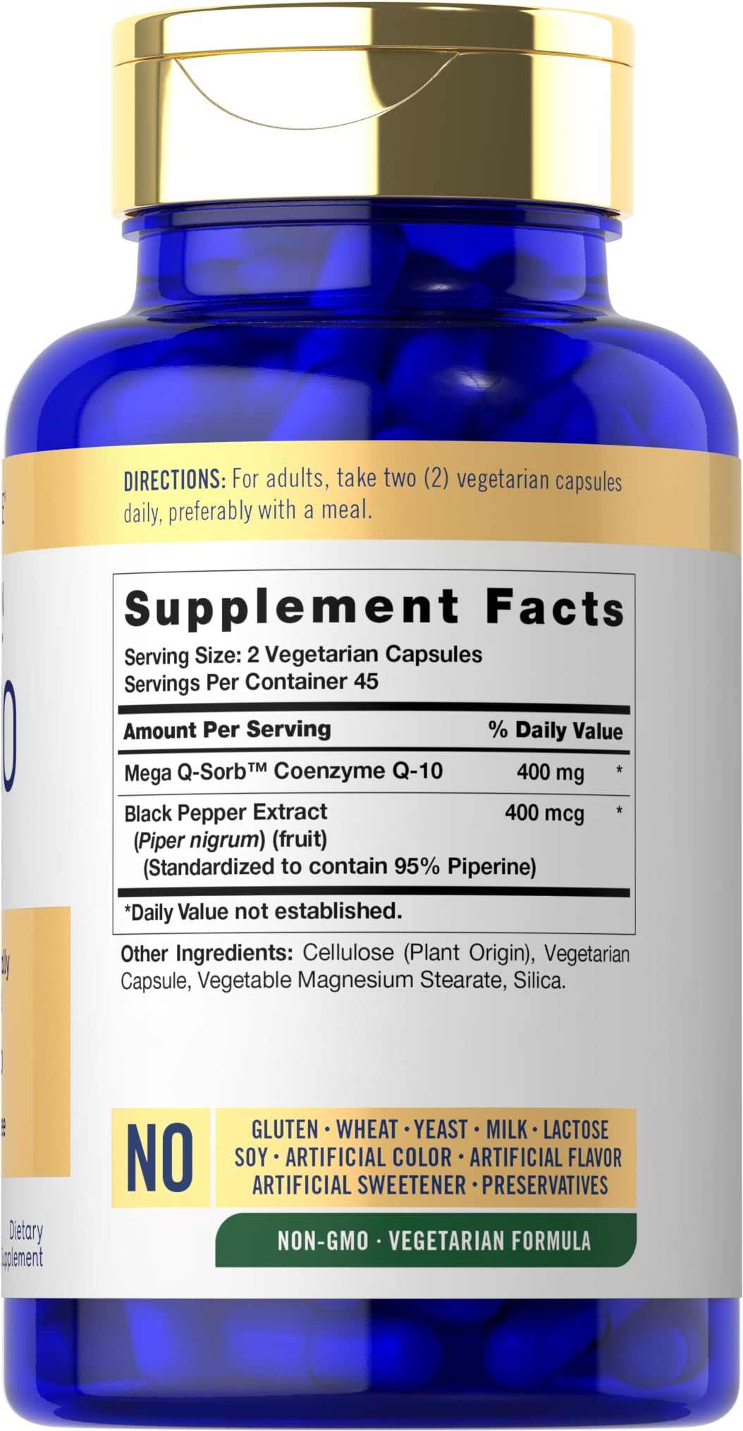 Carlyle CoQ10 Mega Q-Sorb 400mg vegetarian capsules side view