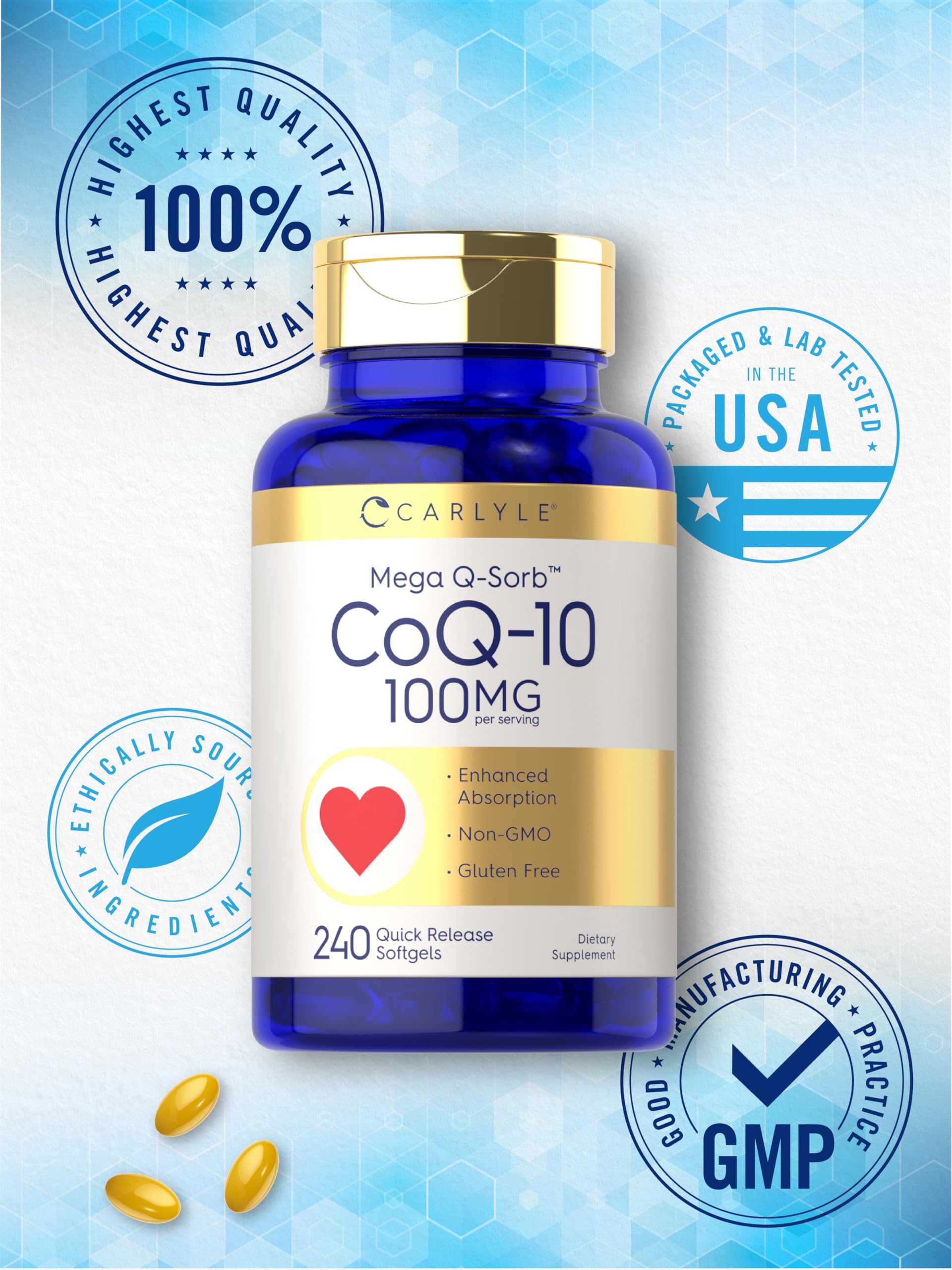 Carlyle CoQ10 Mega Q-Sorb softgels close-up