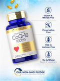 Carlyle CoQ10 Mega Q-Sorb softgels on a wooden surface
