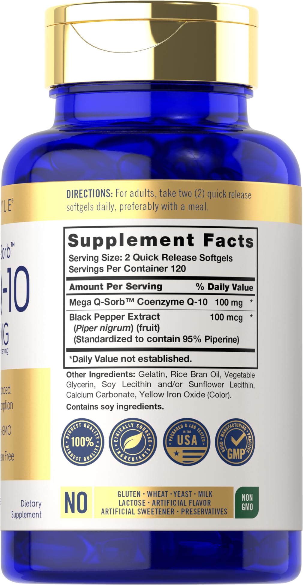 Carlyle CoQ10 Mega Q-Sorb softgels side view