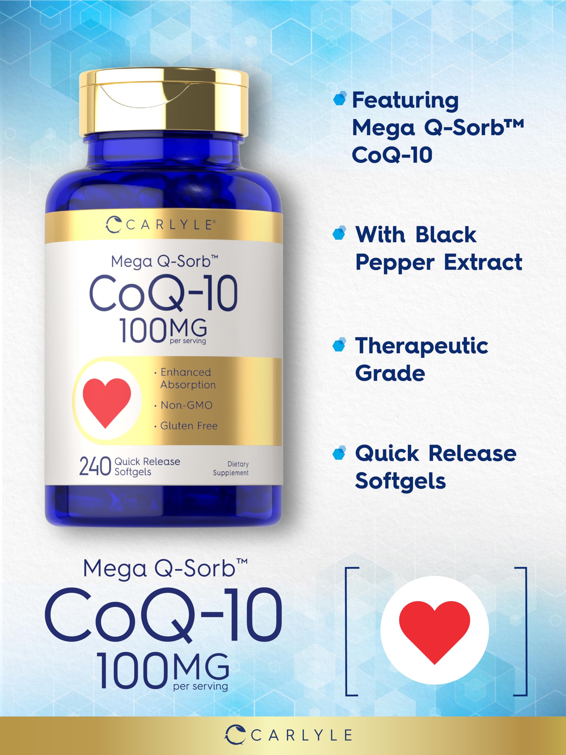 Carlyle CoQ10 Mega Q-Sorb softgels with Black Pepper Extract