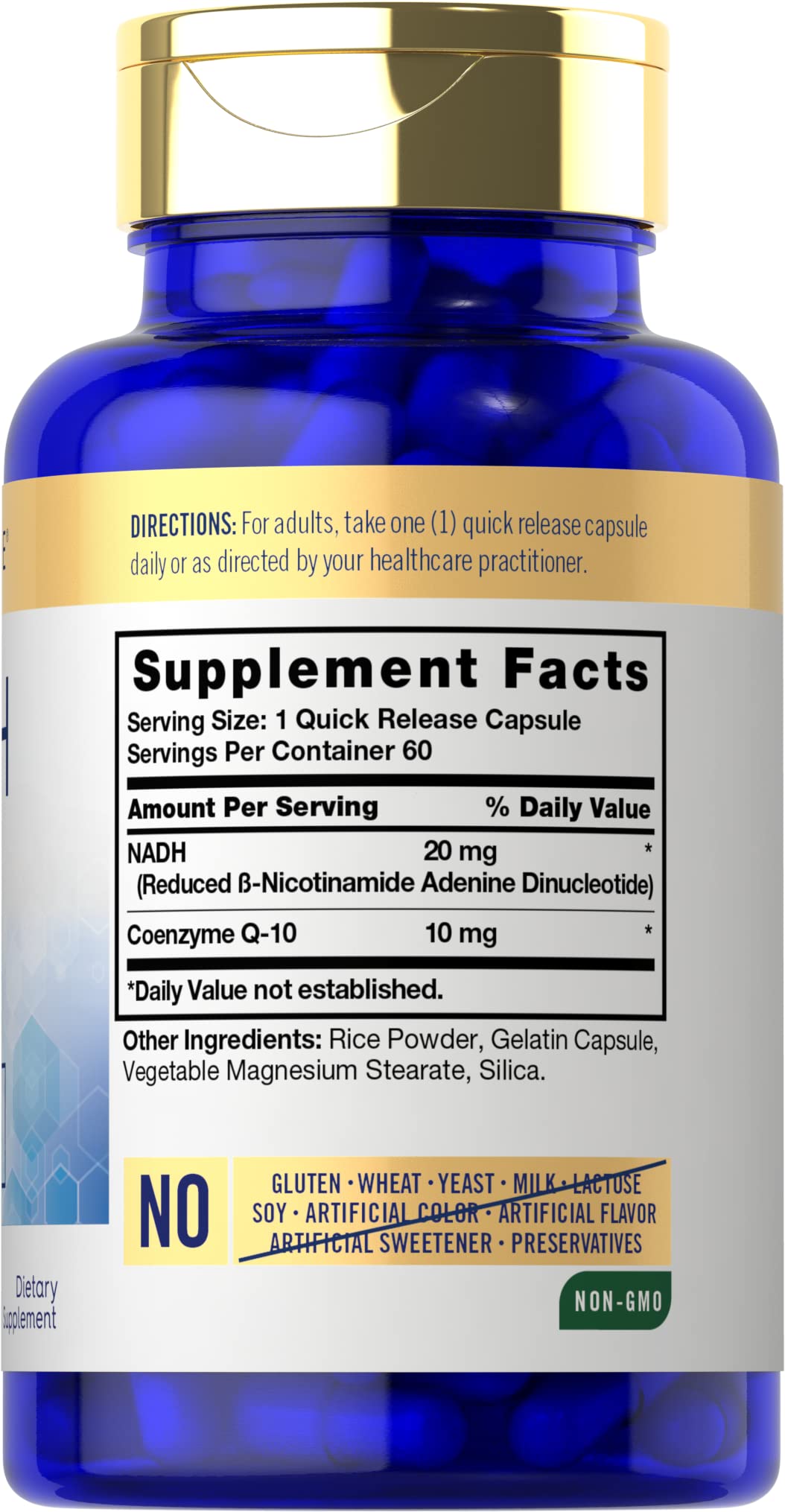 Carlyle CoQ10 with NADH 20mg quick-release capsules side view