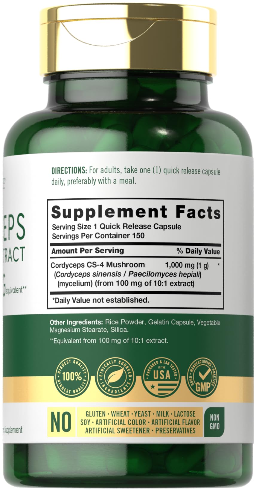 Carlyle Cordyceps CS-4 Mushroom Extract side view showing capsule details