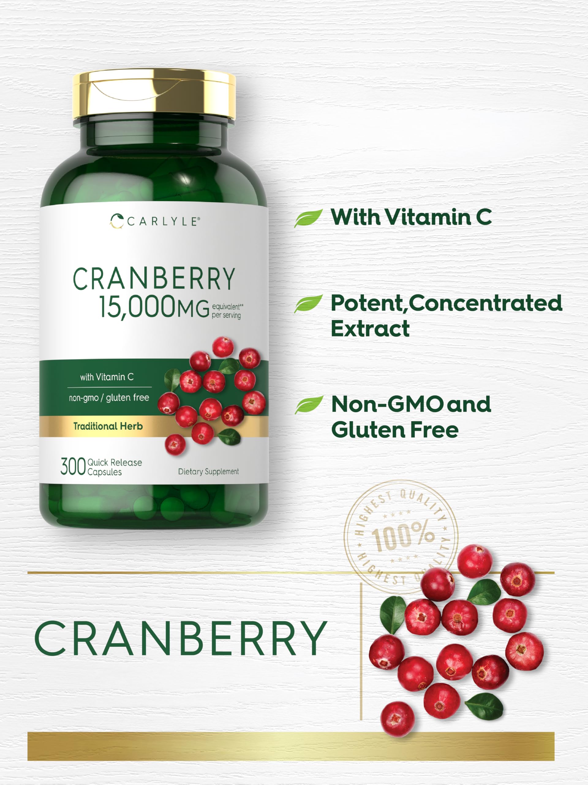 Carlyle Cranberry Fruit Extract 500mg capsules with a measuring spoon