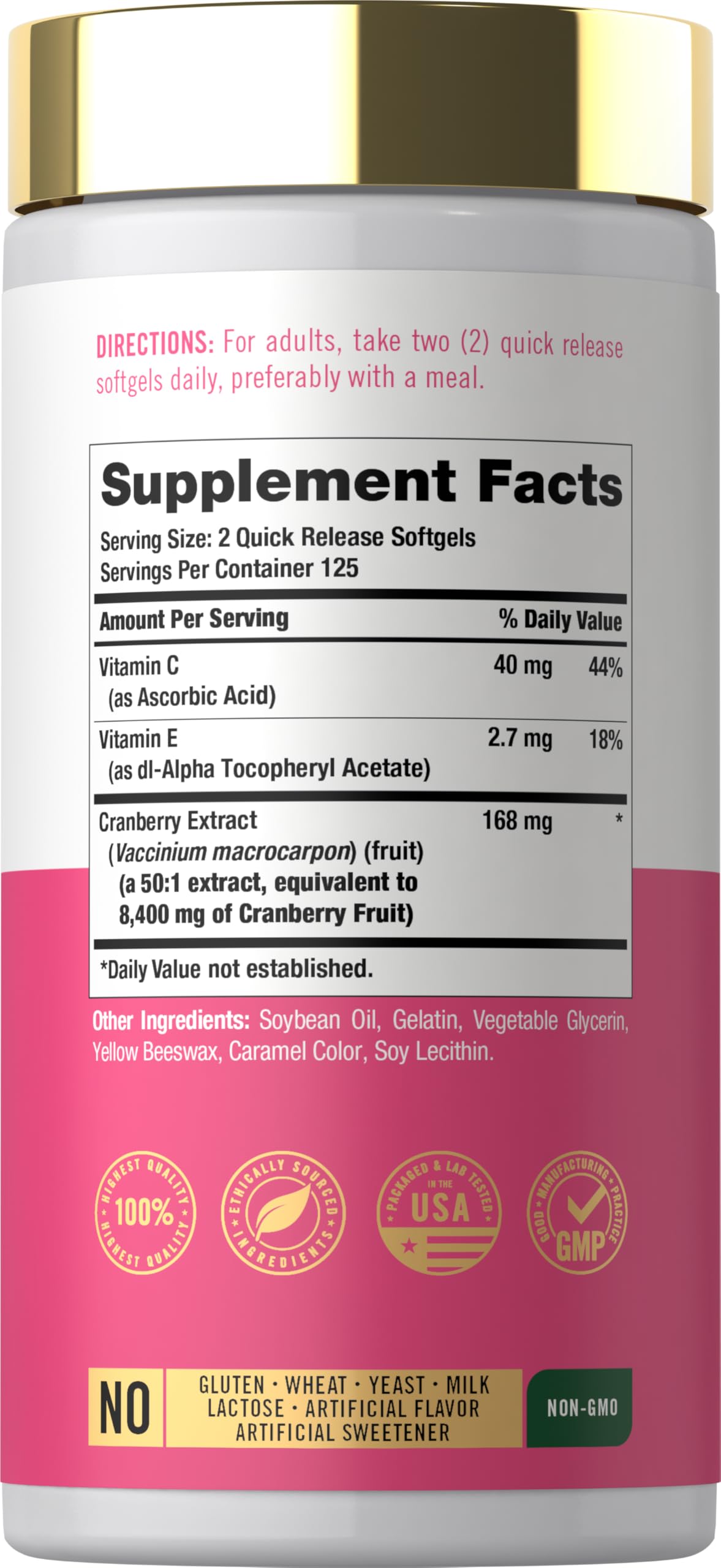 Carlyle Cranberry Softgels back view with ingredient details
