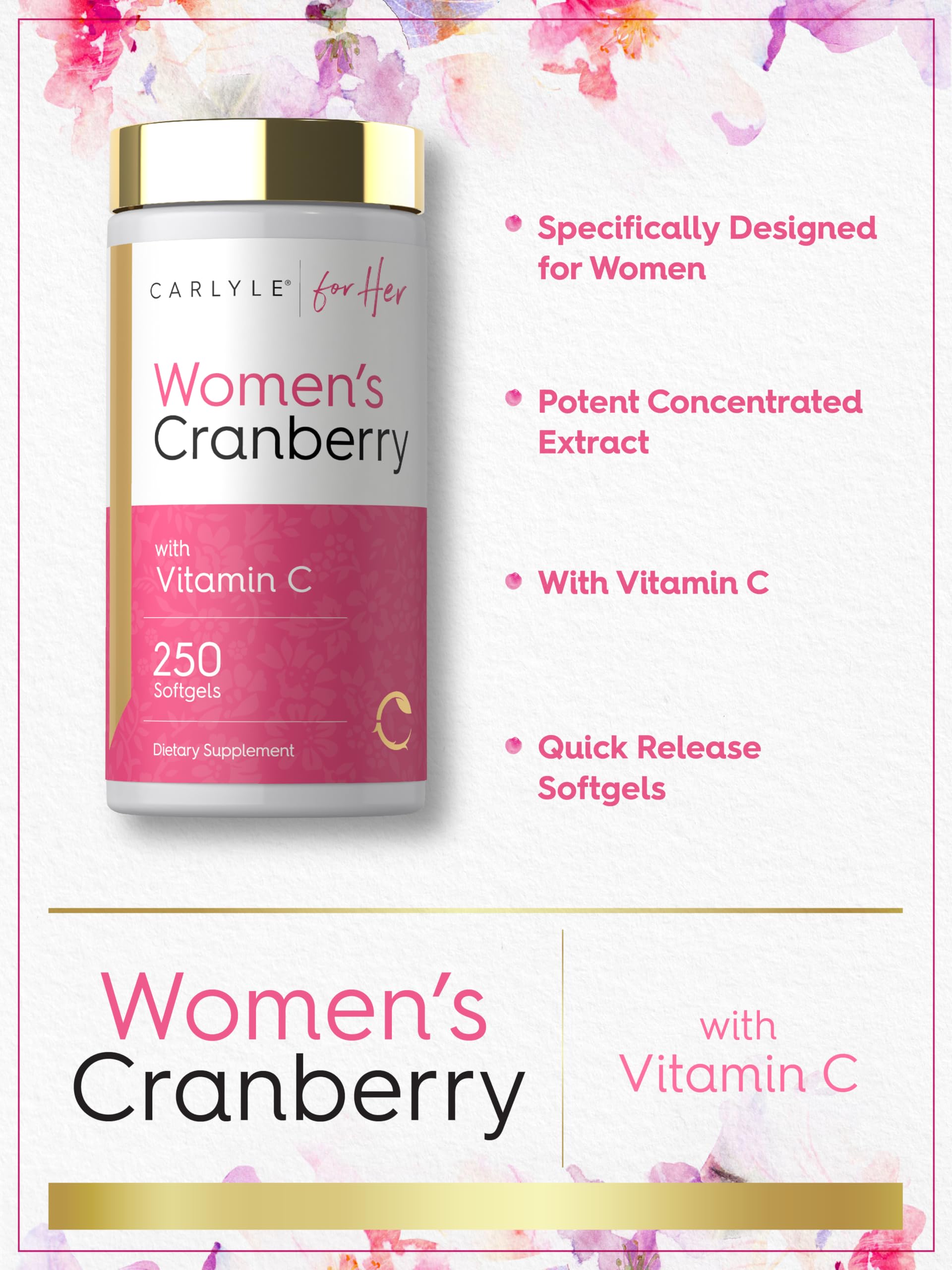 Carlyle Cranberry Softgels lifestyle scene with a glass of water