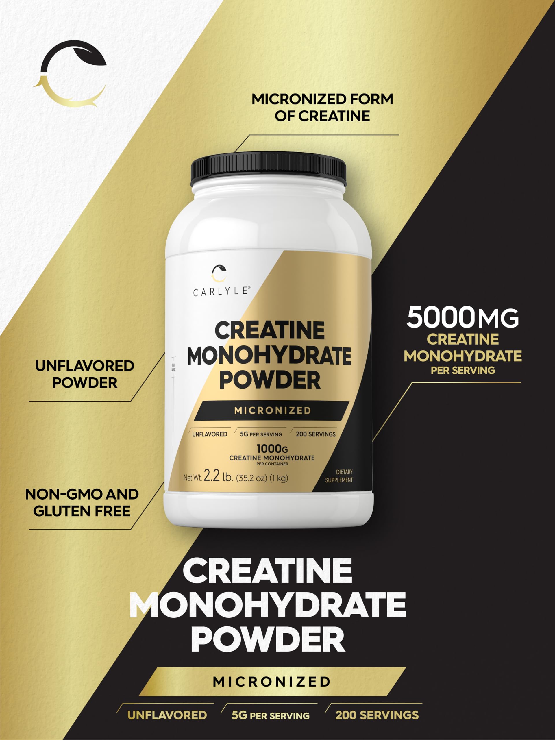 Carlyle Creatine Monohydrate 5000mg unflavoured powder serving size