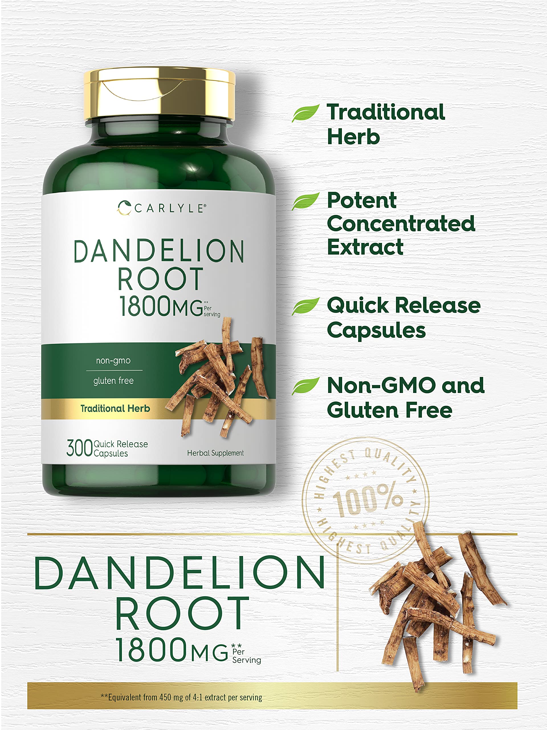 Carlyle Dandelion Root Capsules 1000mg bottle with label