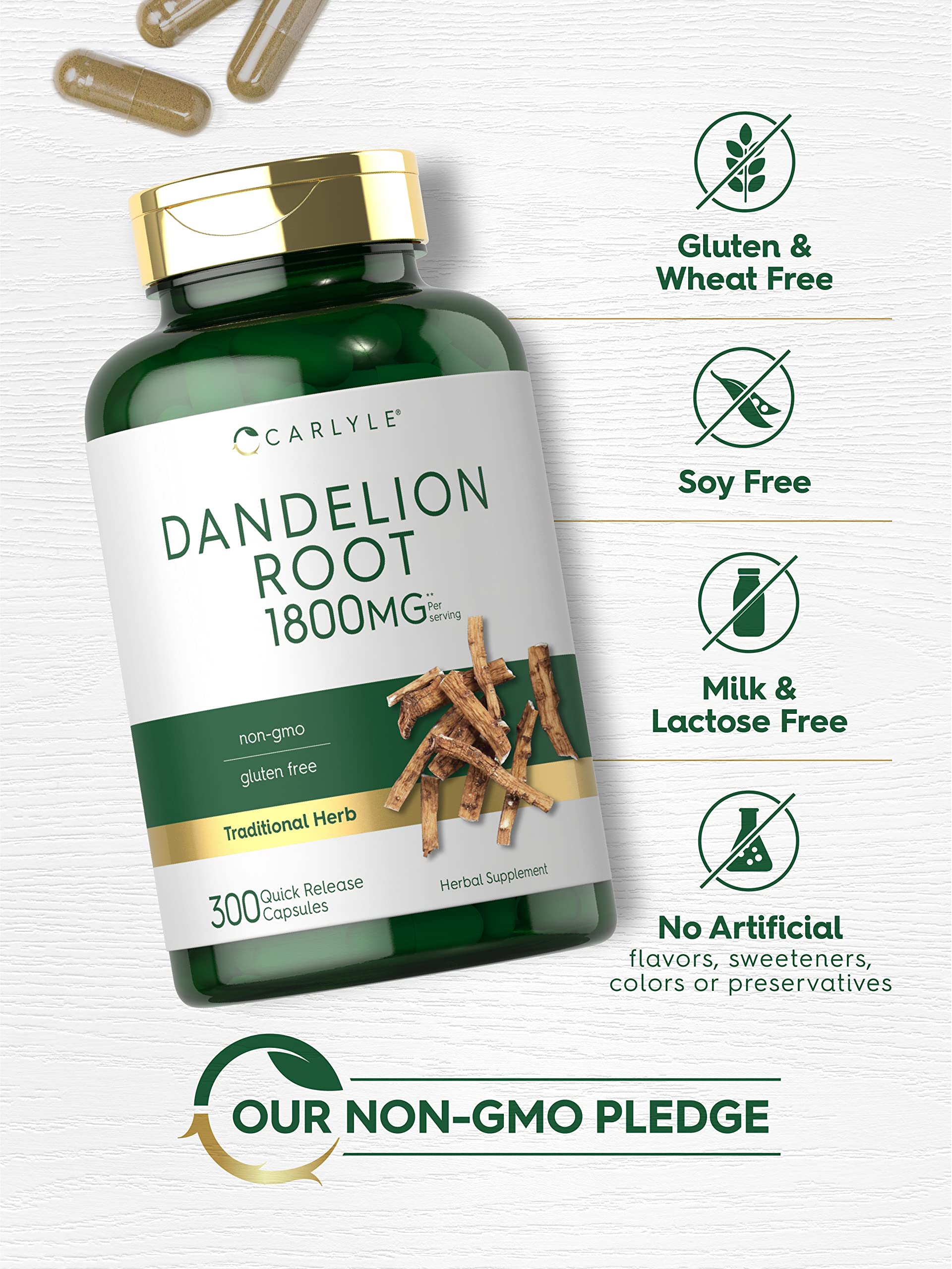 Carlyle Dandelion Root Capsules 1000mg nutritional information