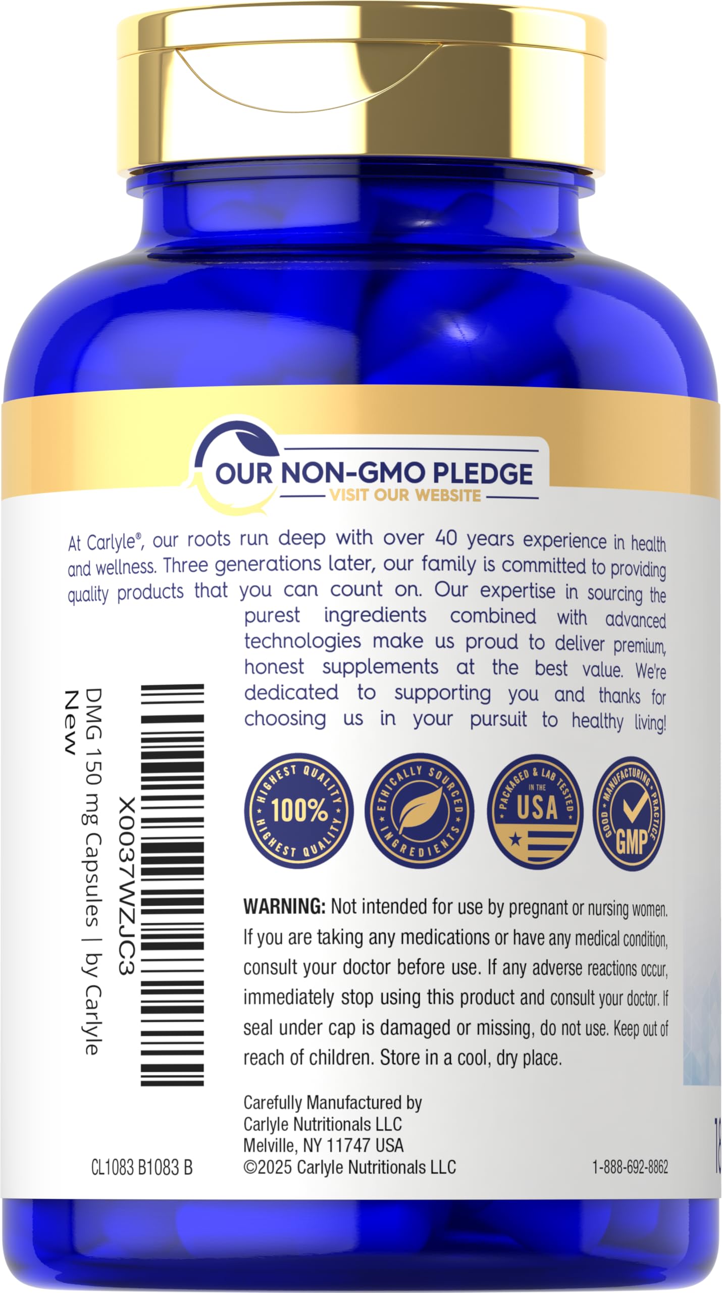 Carlyle Dimethylglycine 150mg capsules with packaging