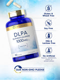 Carlyle DL-Phenylalanine 1000mg capsules on a wooden table