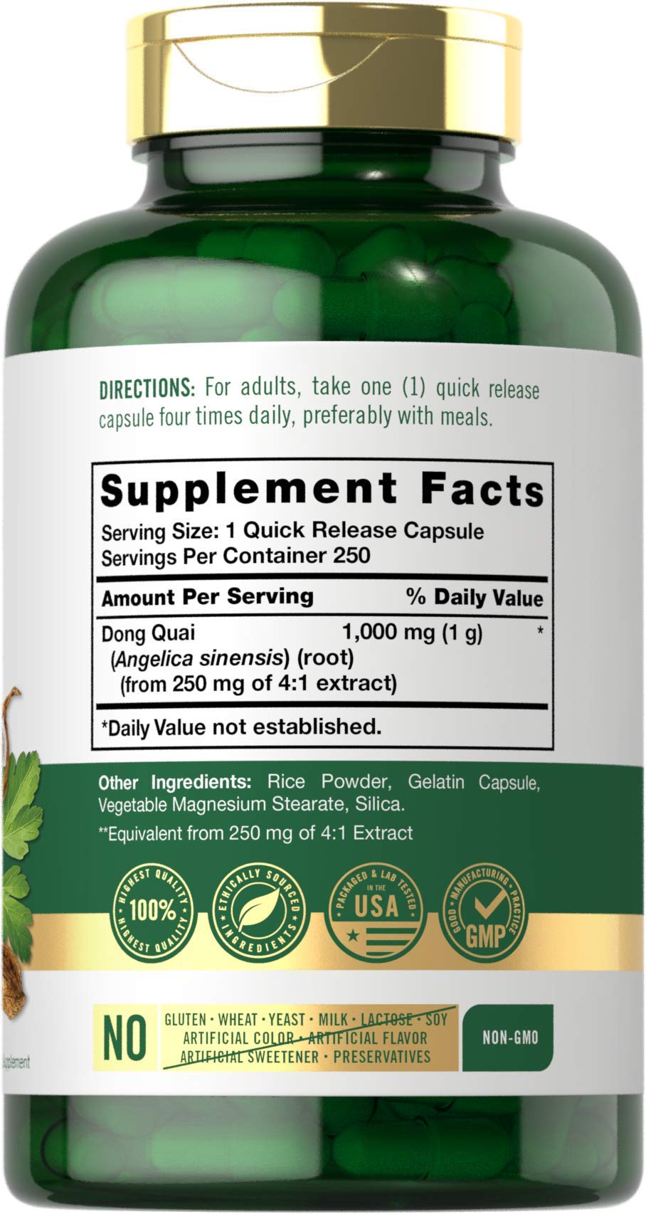 Carlyle Dong Quai Capsules side view with label details