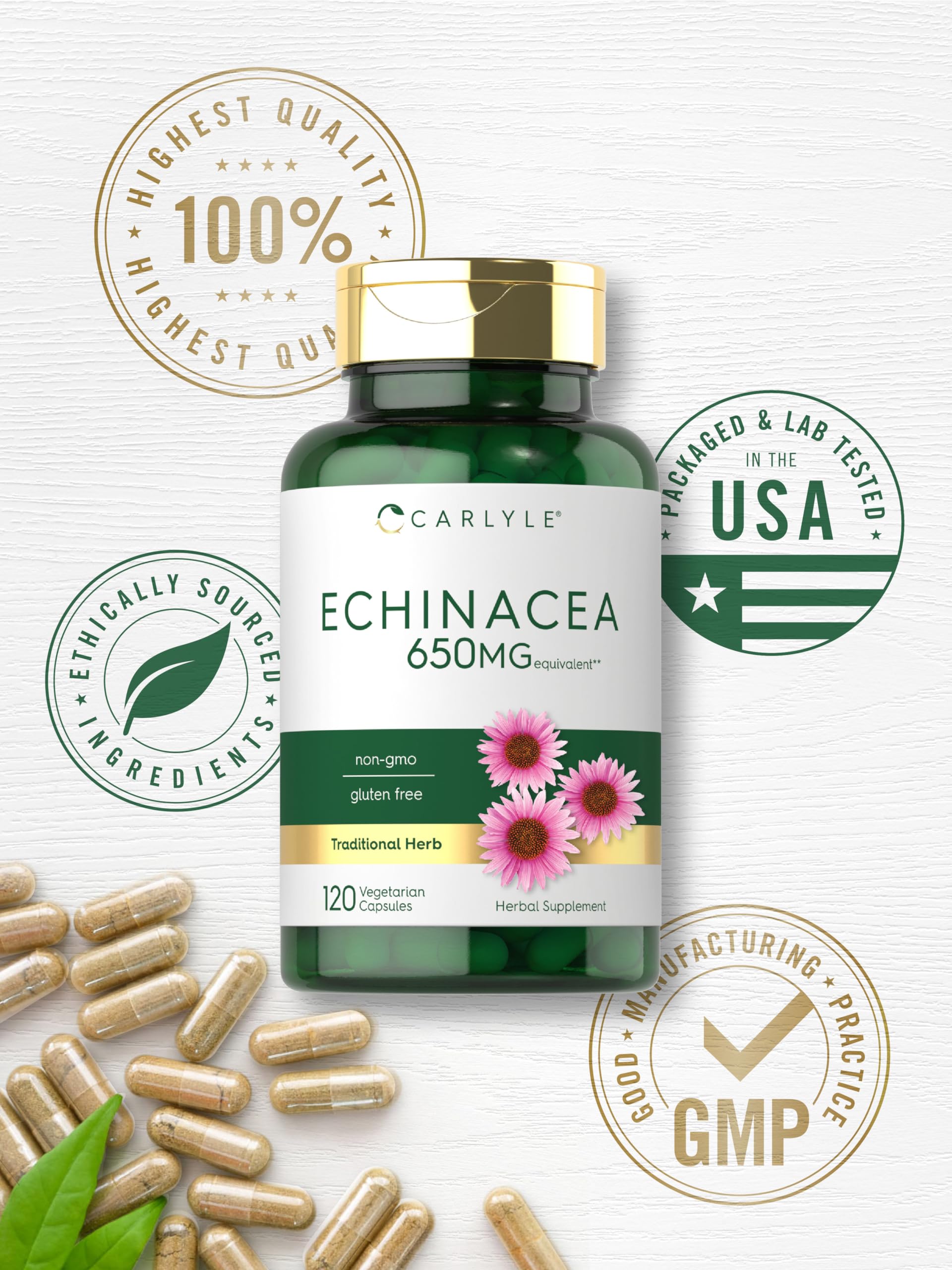 Carlyle Echinacea bottle with capsules scattered
