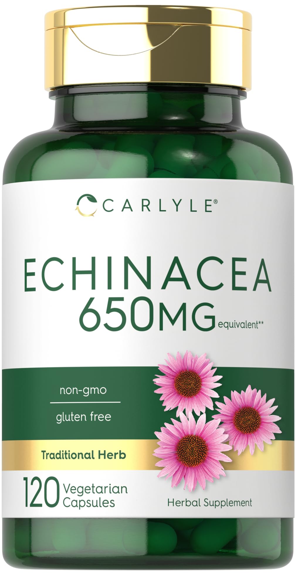 Carlyle Echinacea Herbal Supplement 100 Vegetarian Capsules front view