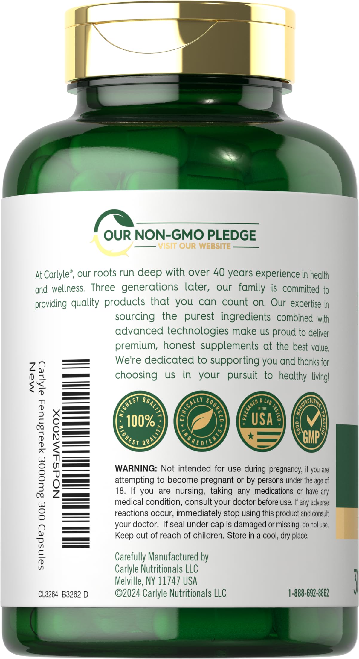 Carlyle Fenugreek Extract Capsules 1000mg bottle with label
