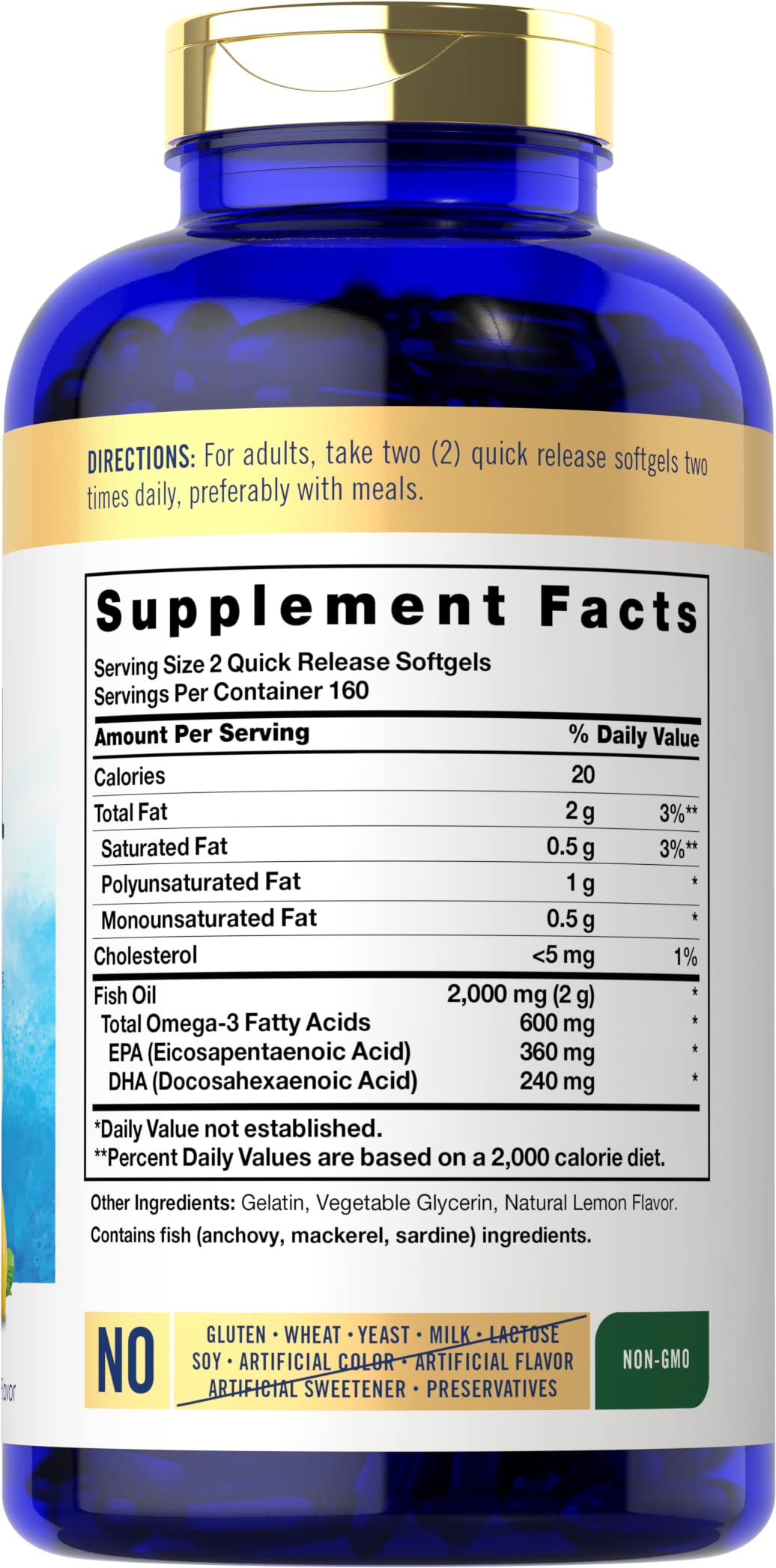 Carlyle Fish Oil 2000mg softgels back view showing ingredients