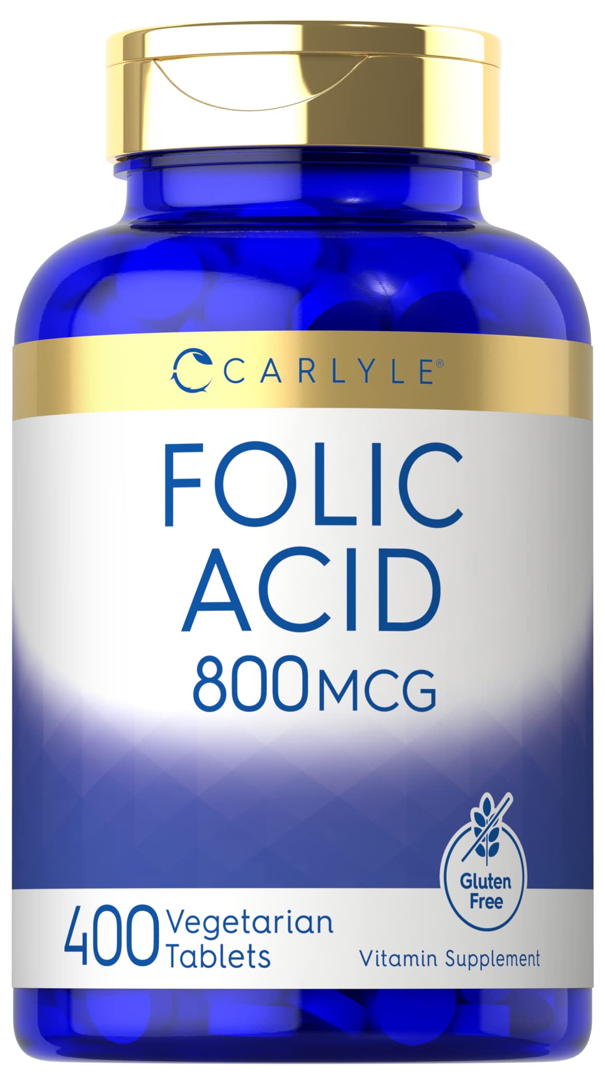 Carlyle Folic Acid 800 mcg Vegetarian Tablets front view