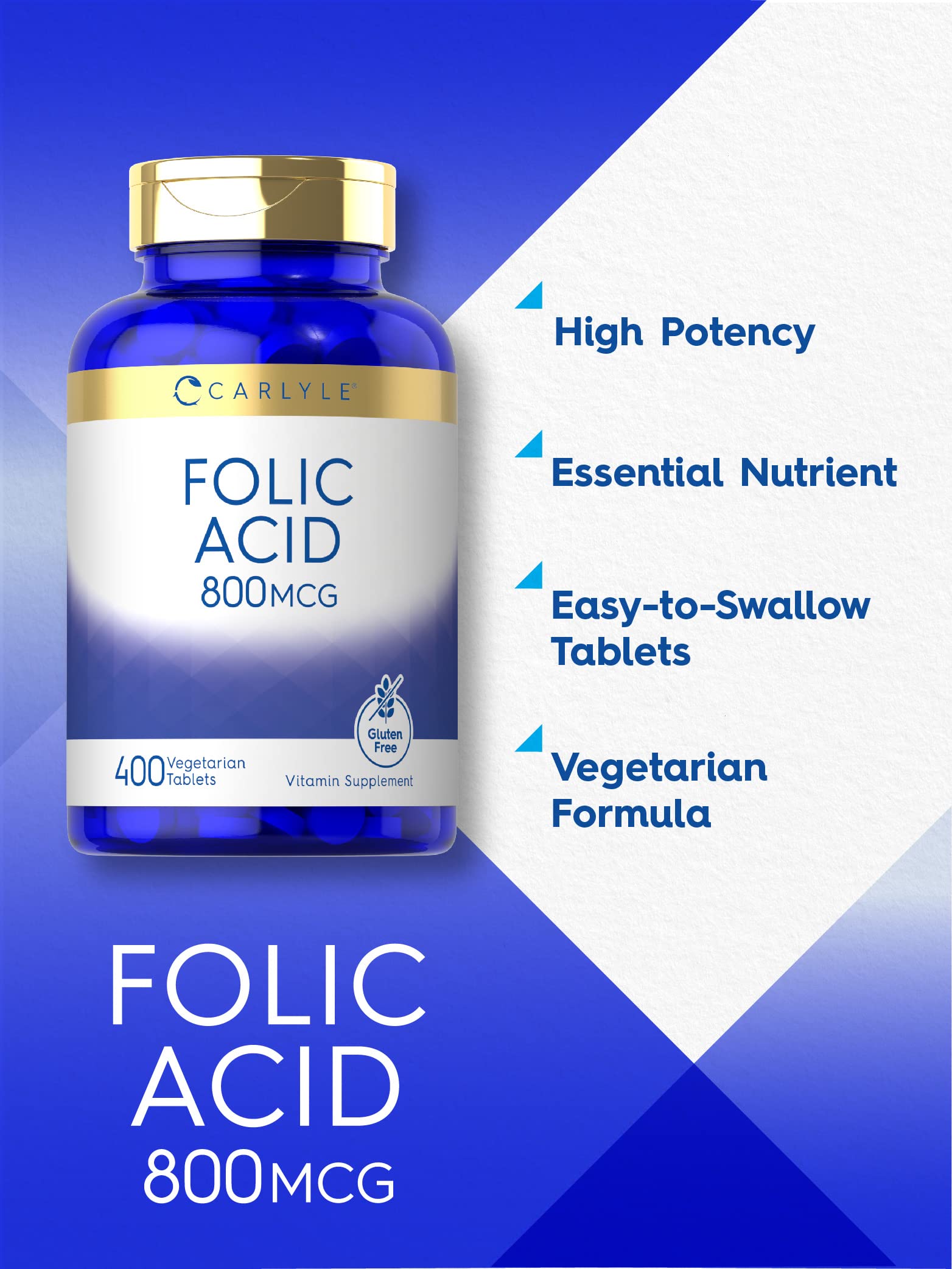 Carlyle Folic Acid 800 mcg Vegetarian Tablets packaging