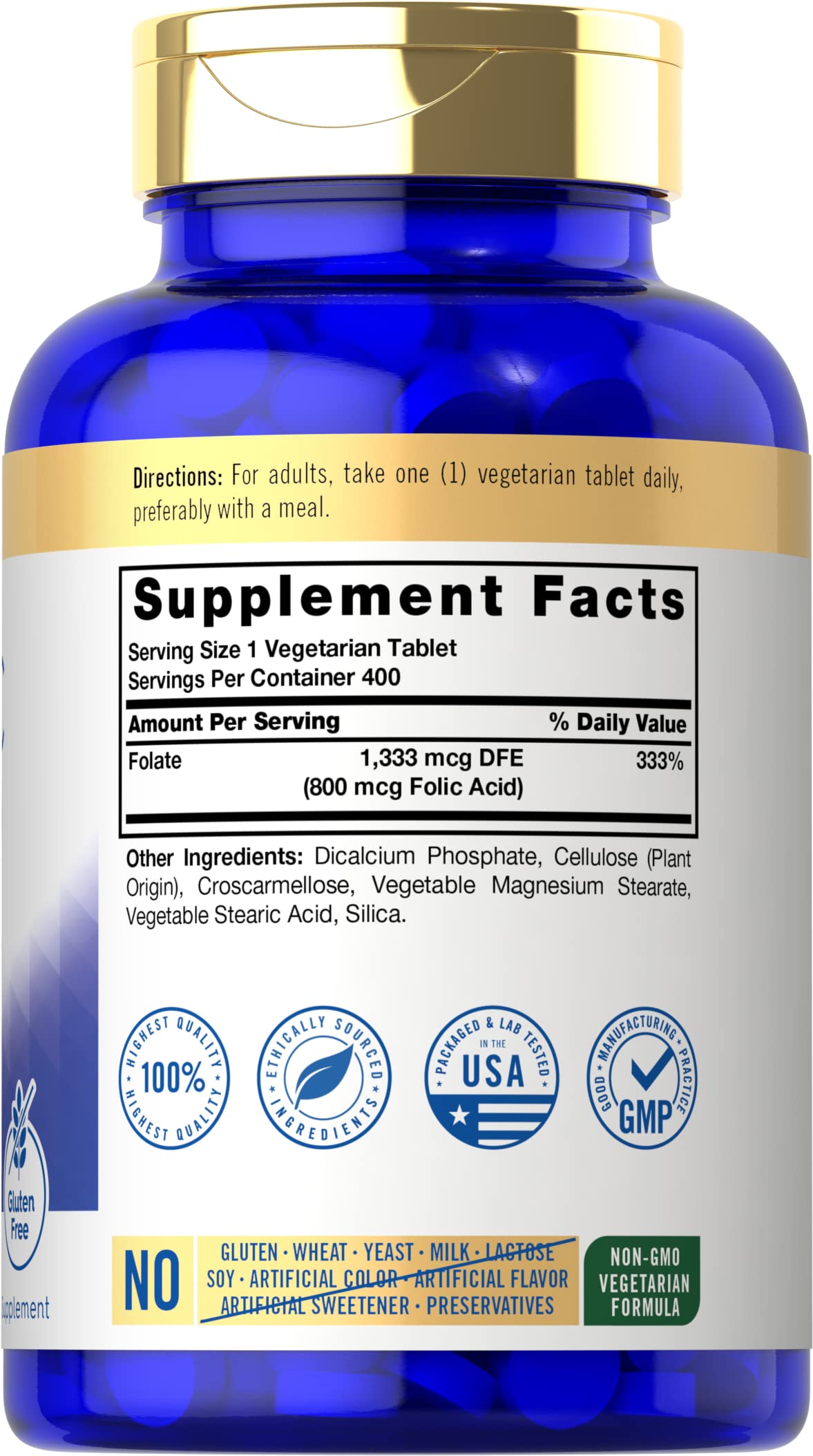 Carlyle Folic Acid 800 mcg Vegetarian Tablets side view