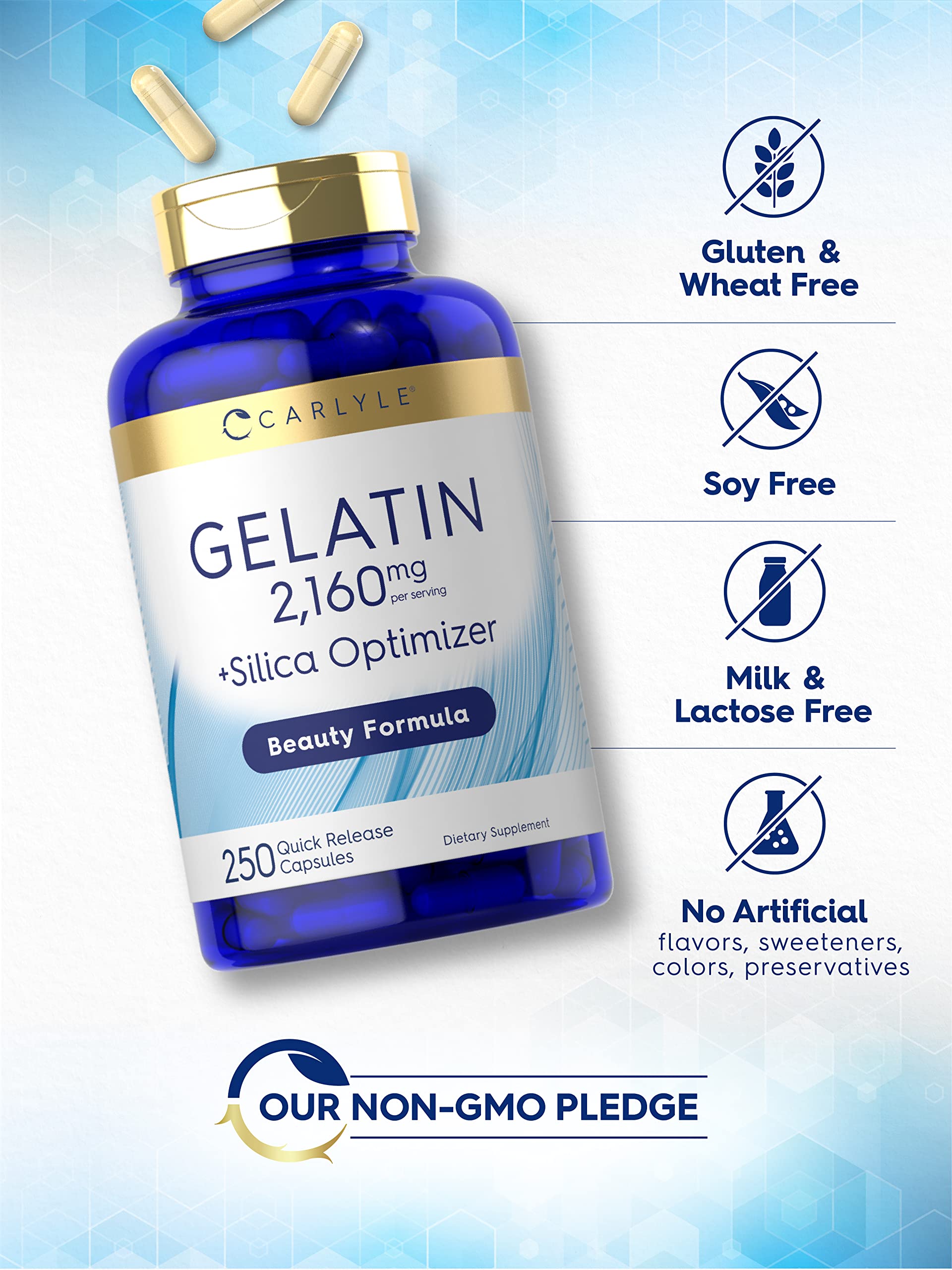 Carlyle Gelatin & Silica Capsules with a measuring spoon for dosage