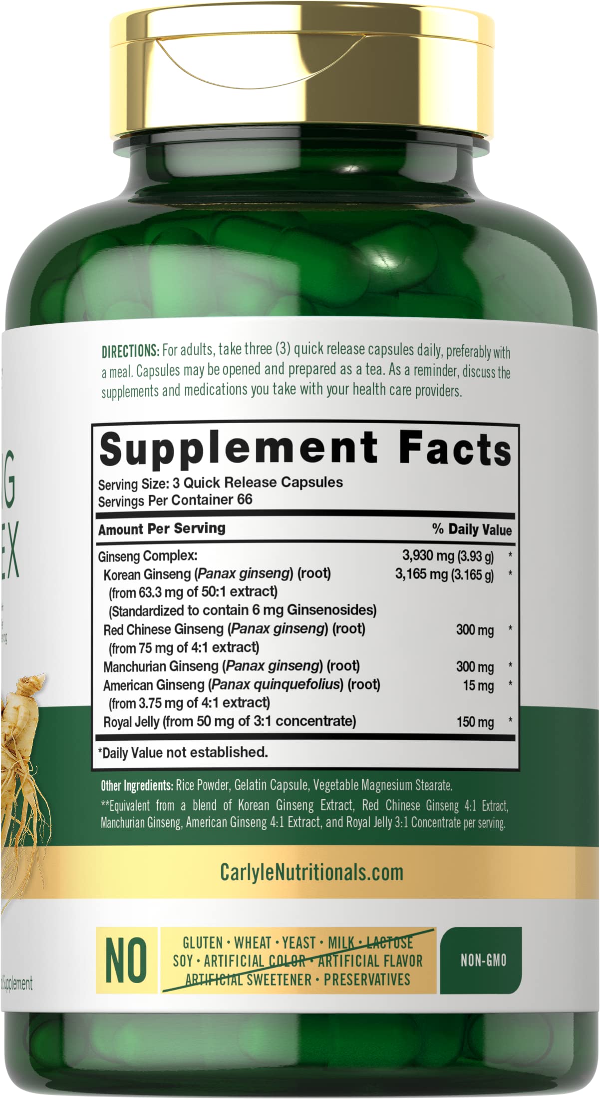 Carlyle Ginseng Complex packaging with ingredients listed
