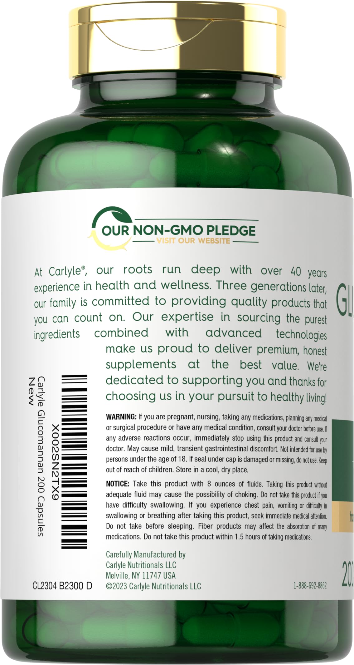 Carlyle Glucomannan 2400mg 200 capsules packaging