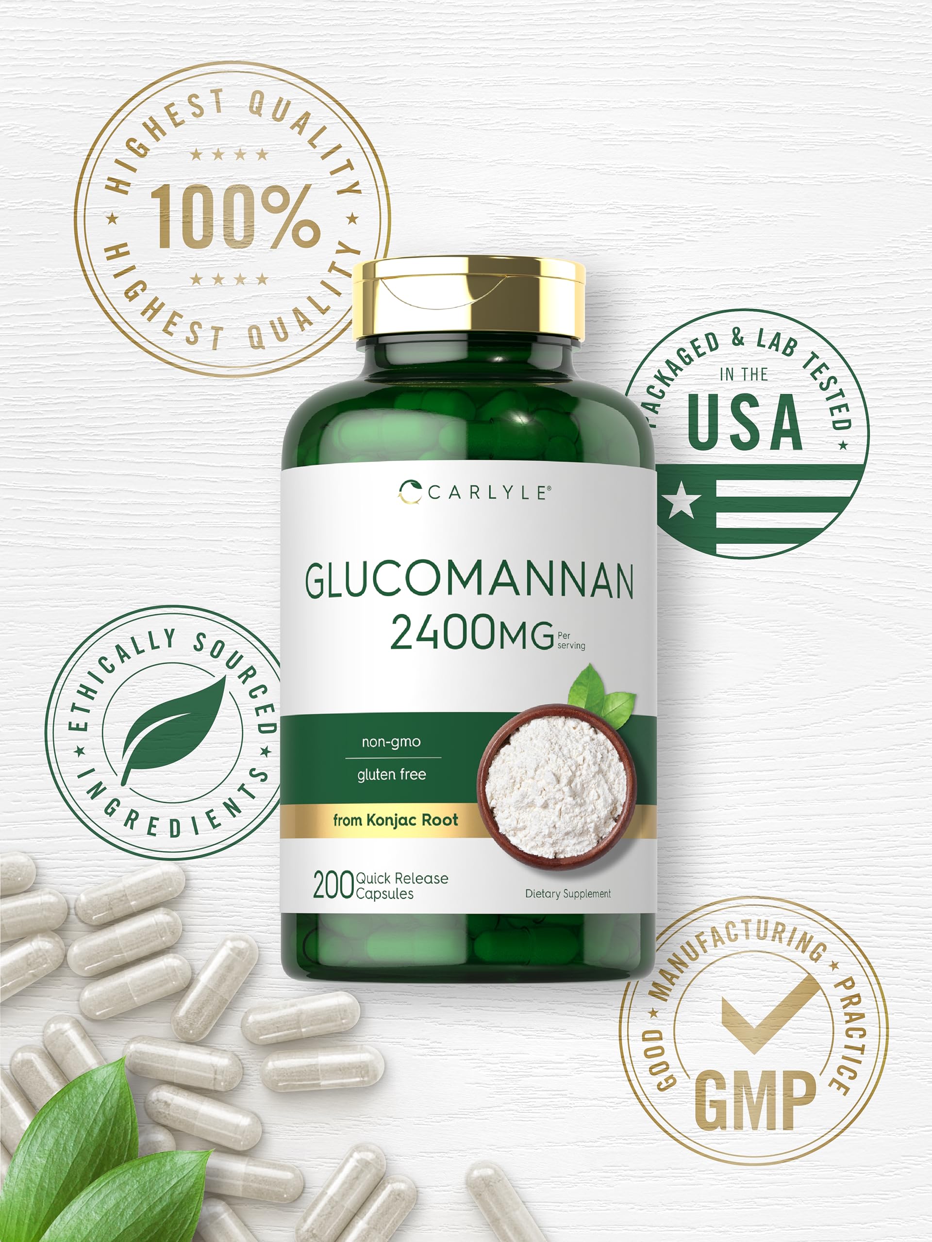 Carlyle Glucomannan 2400mg capsules with measuring spoon
