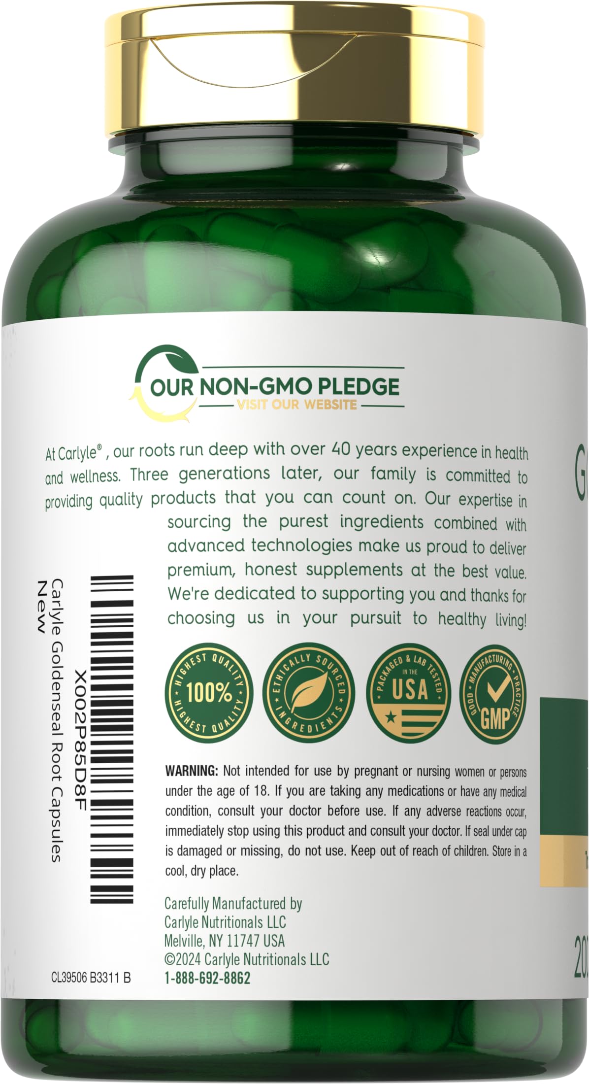 Carlyle Goldenseal Root Extract capsules close-up