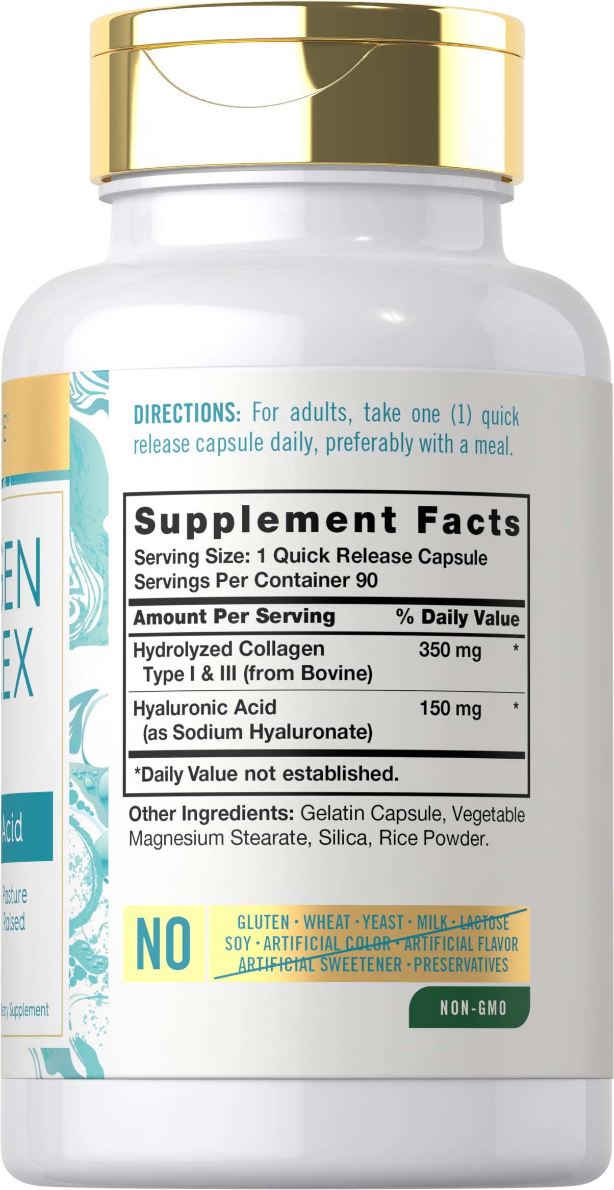 Carlyle Grassfed Collagen Complex capsules on a wooden surface