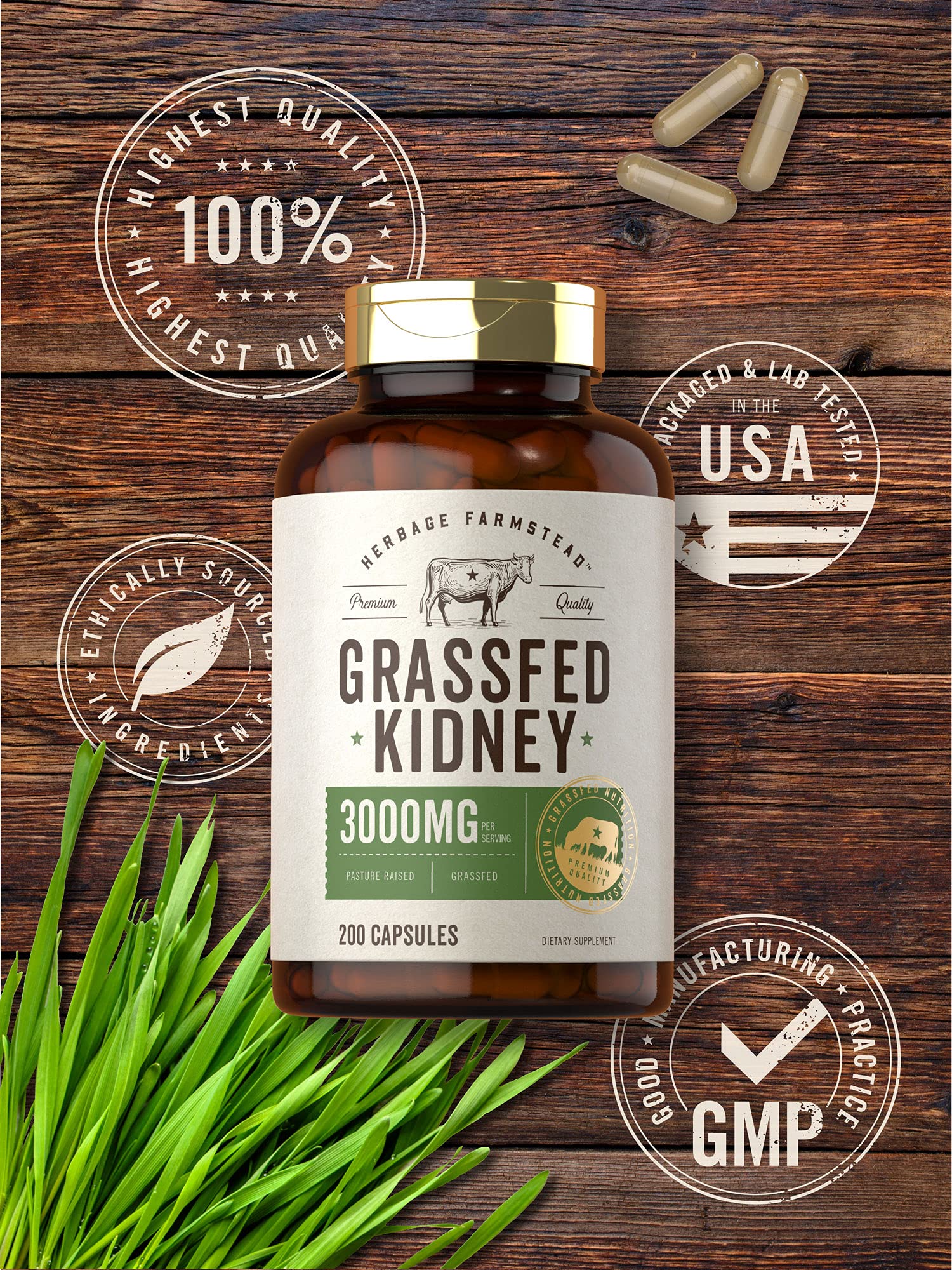 Carlyle Grassfed Kidney Capsules 3000mg close-up of capsules