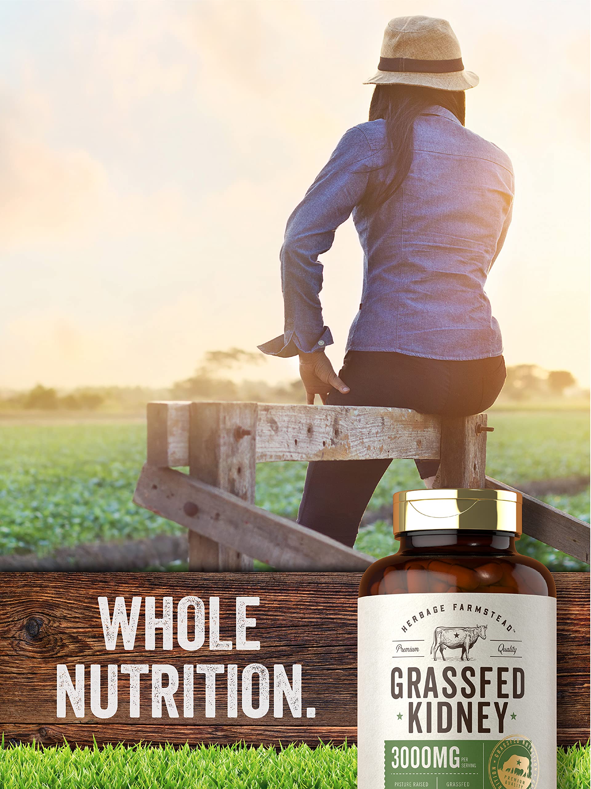 Carlyle Grassfed Kidney Capsules 3000mg on a wooden table