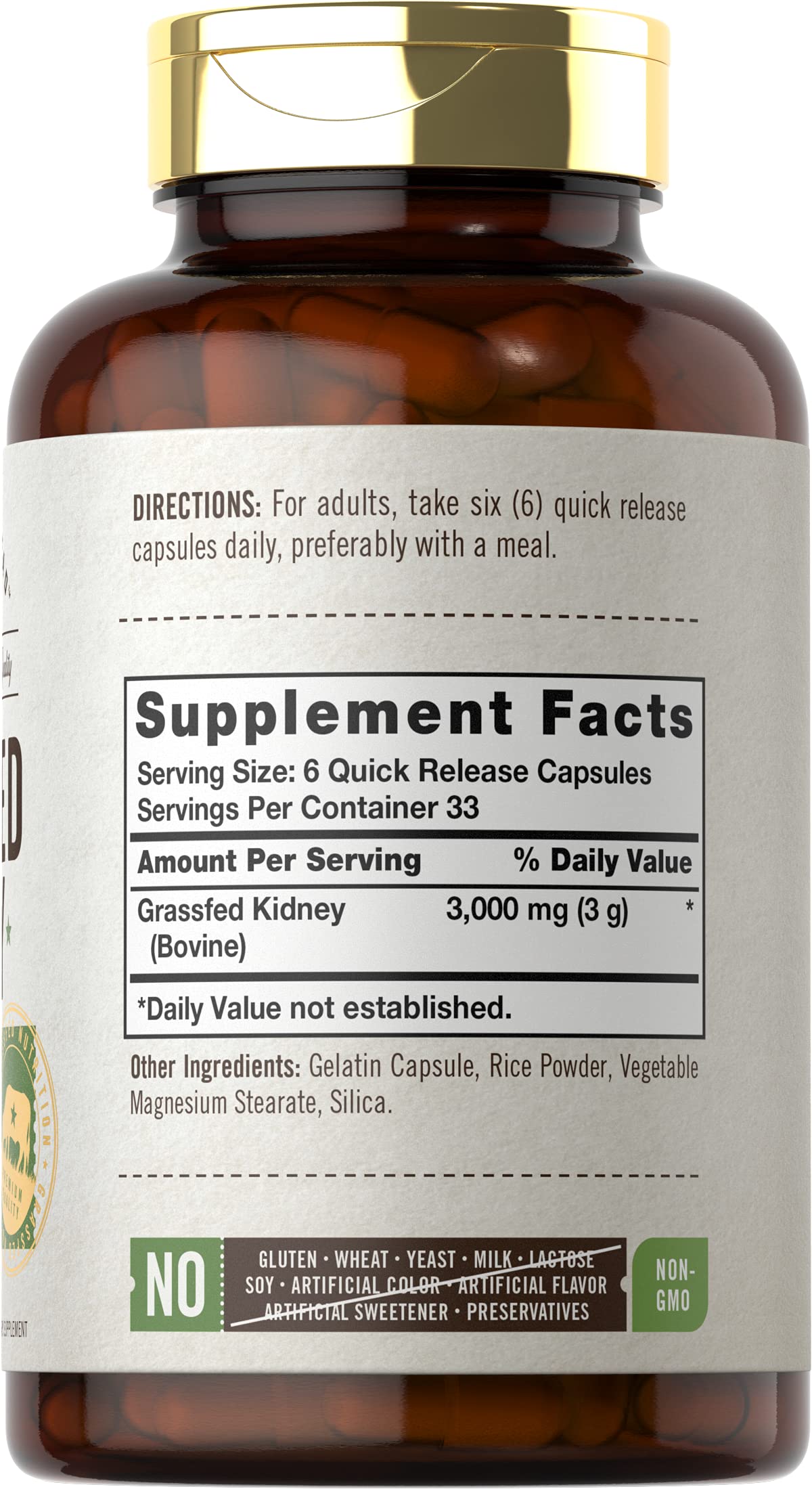 Carlyle Grassfed Kidney Capsules 3000mg side view