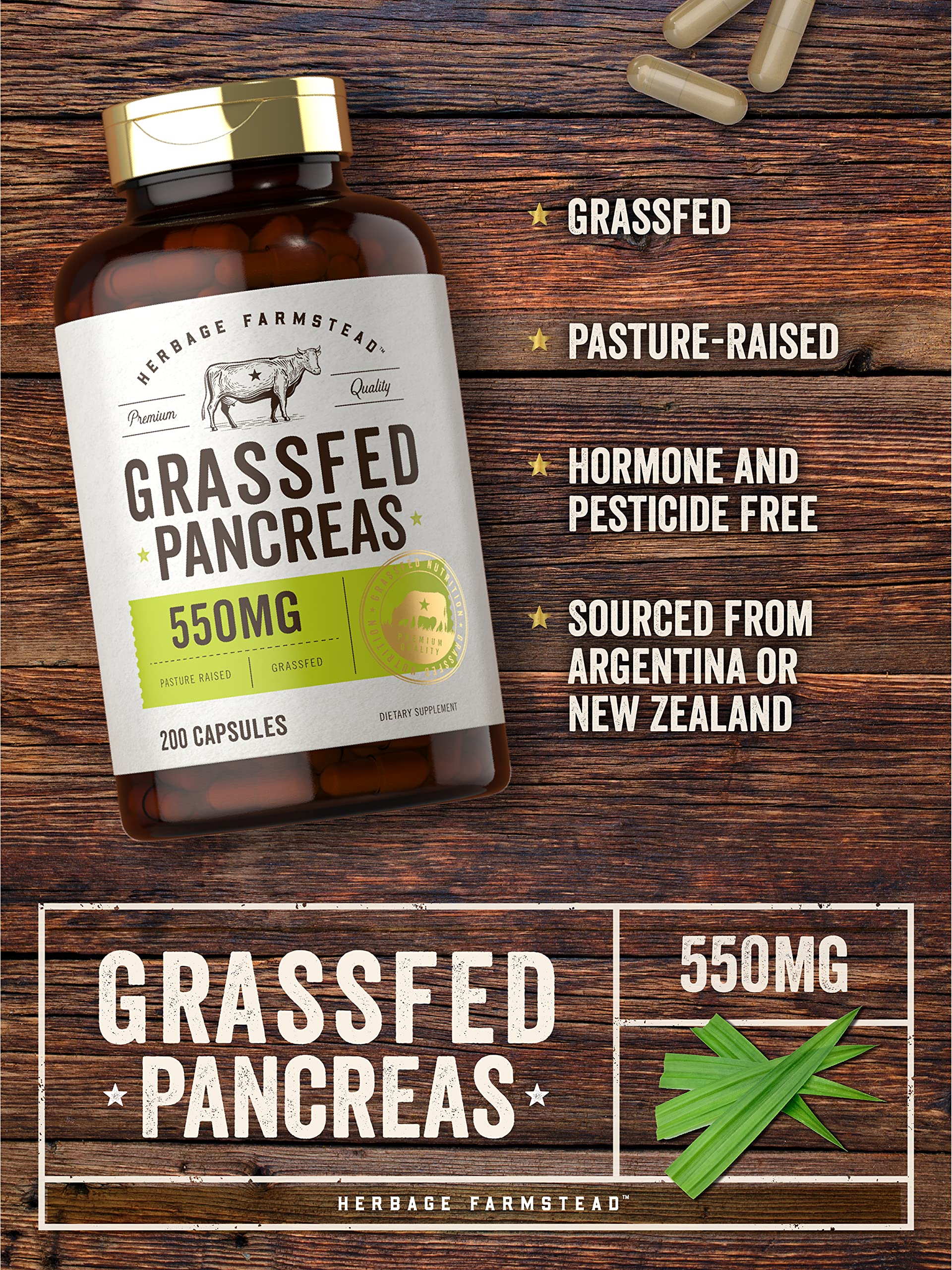 Carlyle Grassfed Pancreas Capsules 550mg bottle with label