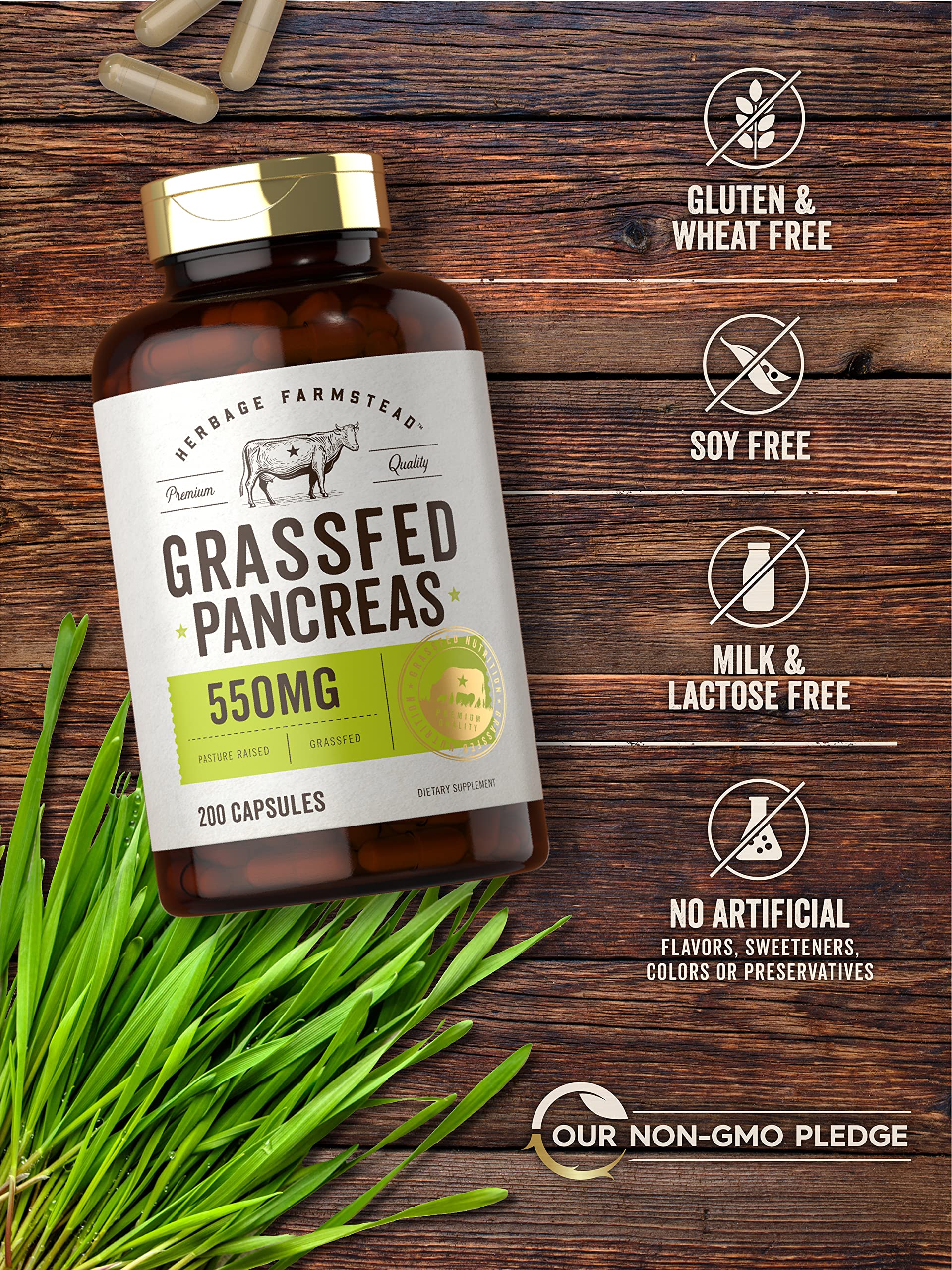 Carlyle Grassfed Pancreas Capsules 550mg close-up of capsules