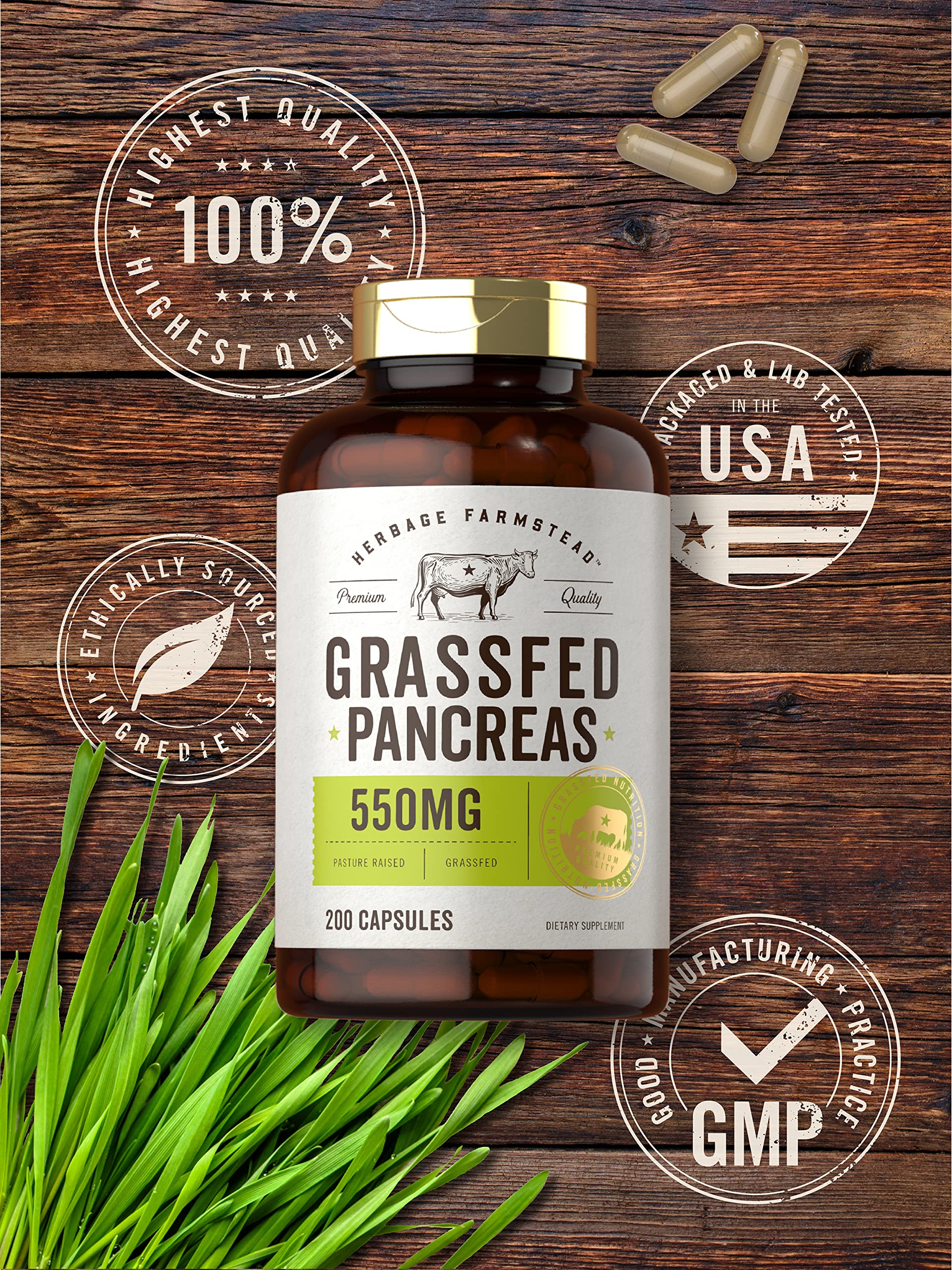 Carlyle Grassfed Pancreas Capsules 550mg nutritional information