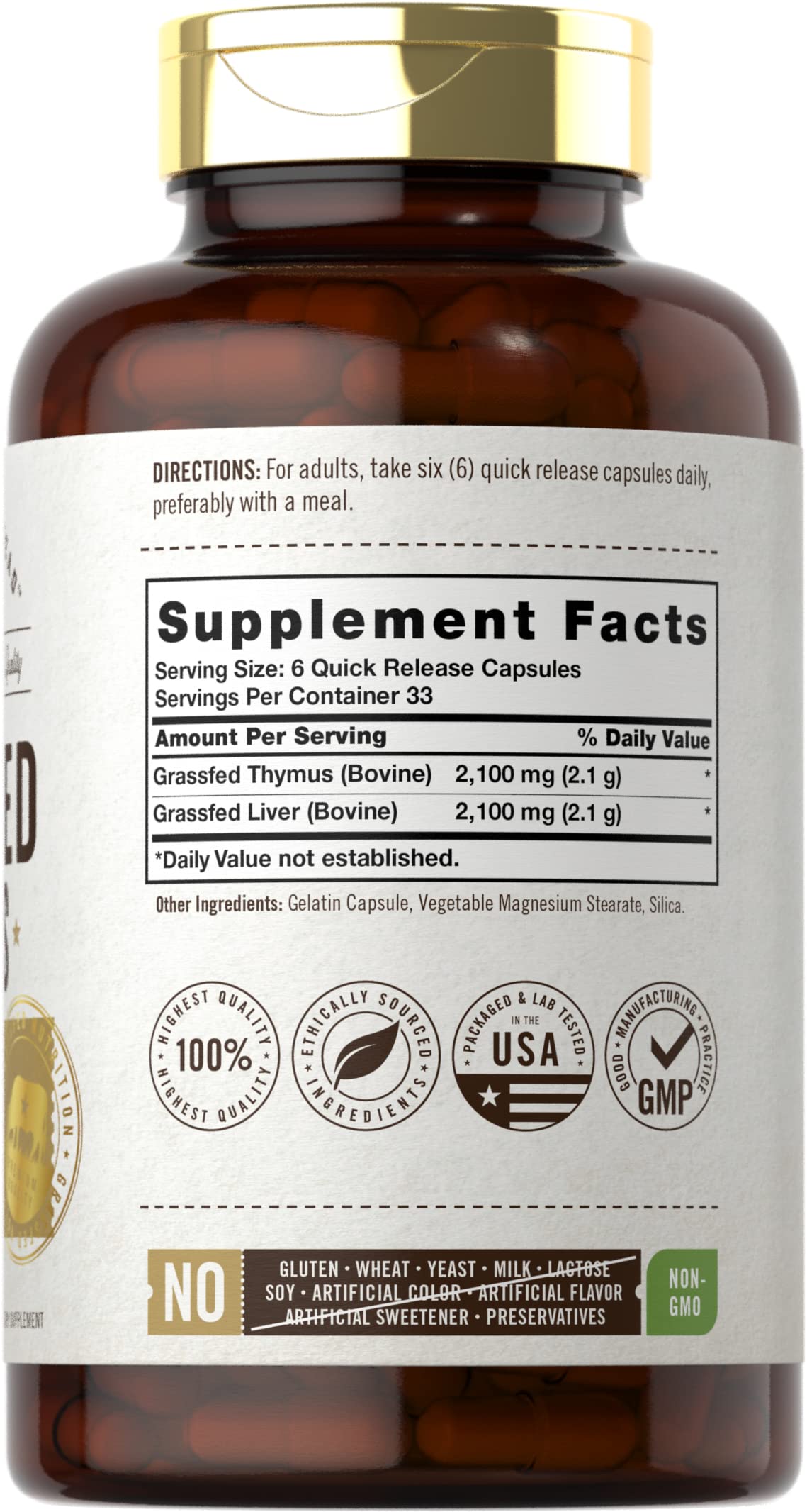 Carlyle Grassfed Thymus & Liver Capsules 2100mg side view