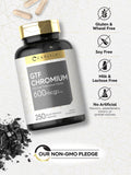 Carlyle GTF Chromium 600 mcg capsules on a wooden surface