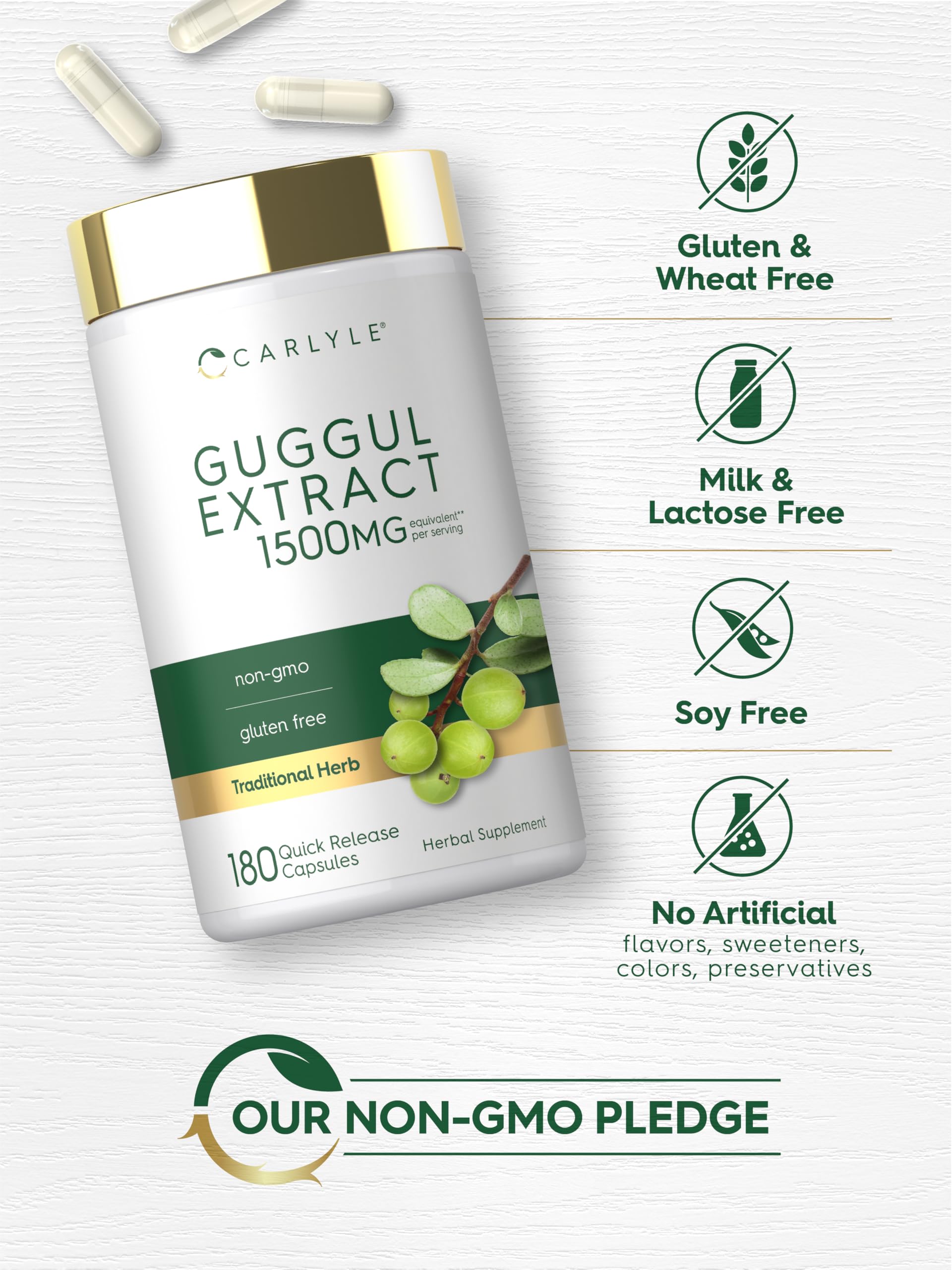Carlyle Guggul Extract Capsules on a wooden table