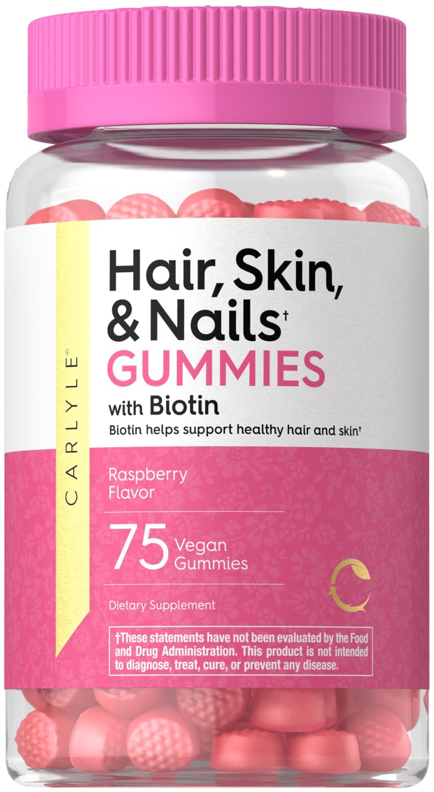 Carlyle Hair, Skin & Nails Gummies front view with raspberry flavour