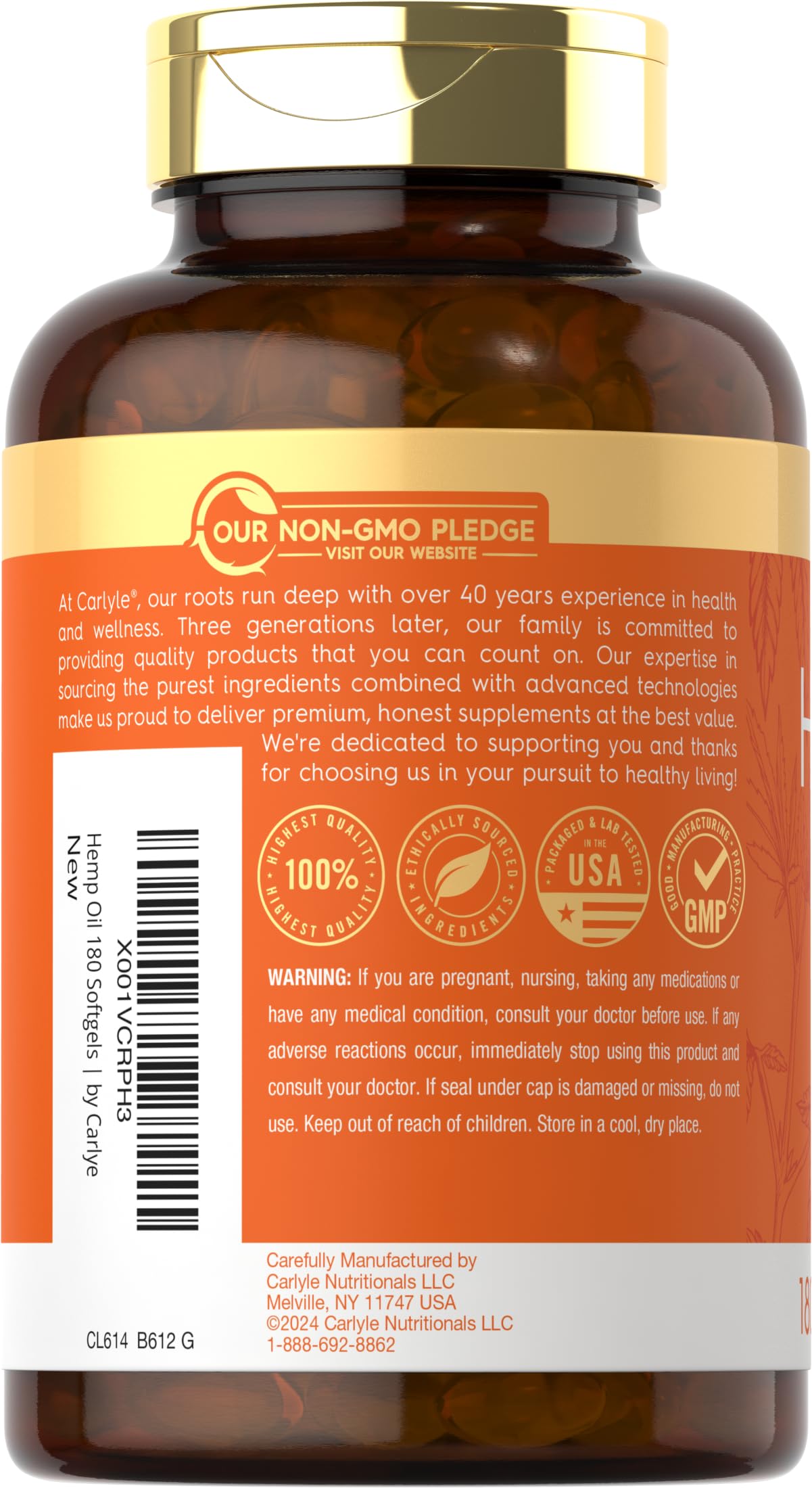 Carlyle Hemp Seed Oil Omega 3-6-9 Supplement back view
