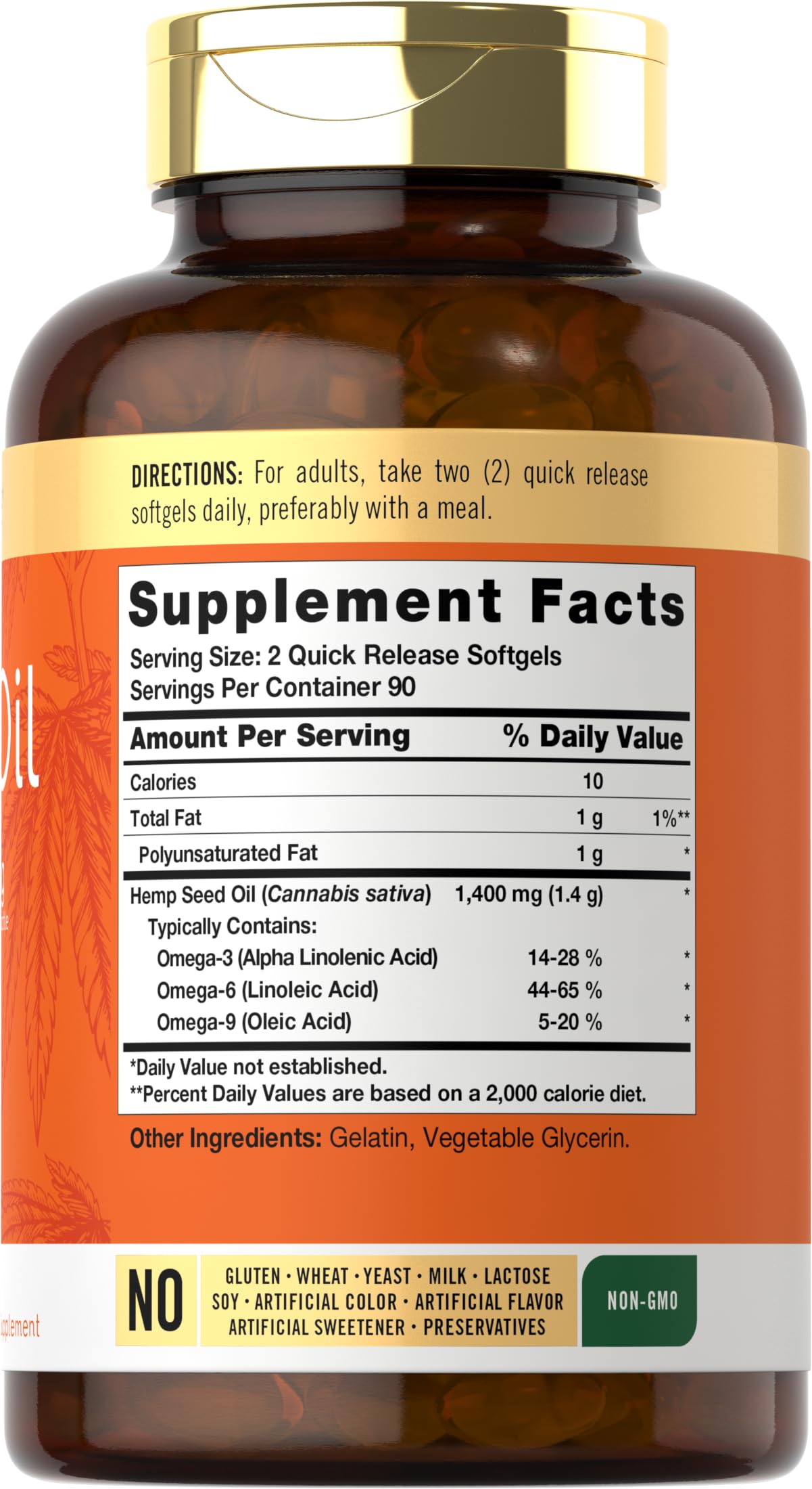 Carlyle Hemp Seed Oil Omega 3-6-9 Supplement side view
