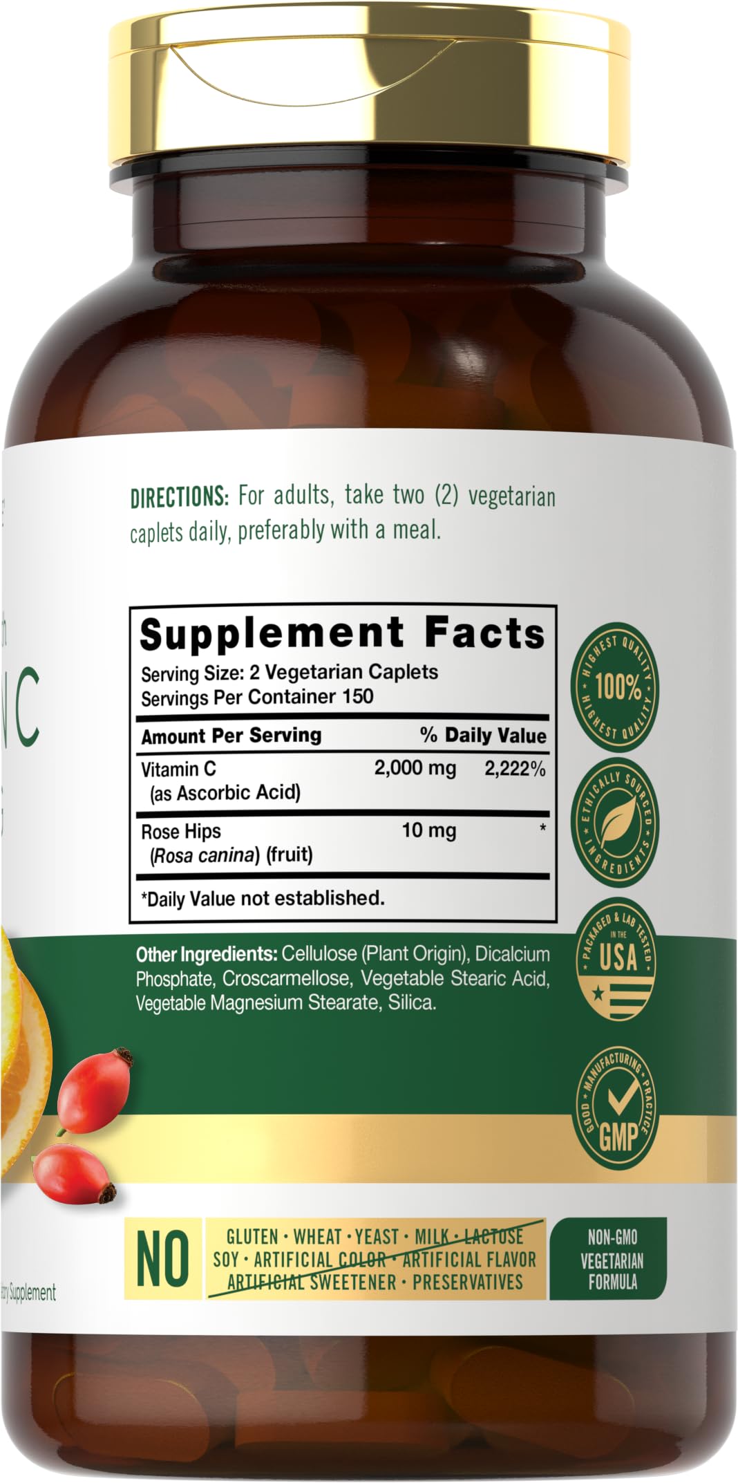 Carlyle High Strength Vitamin C 2000mg caplets side view