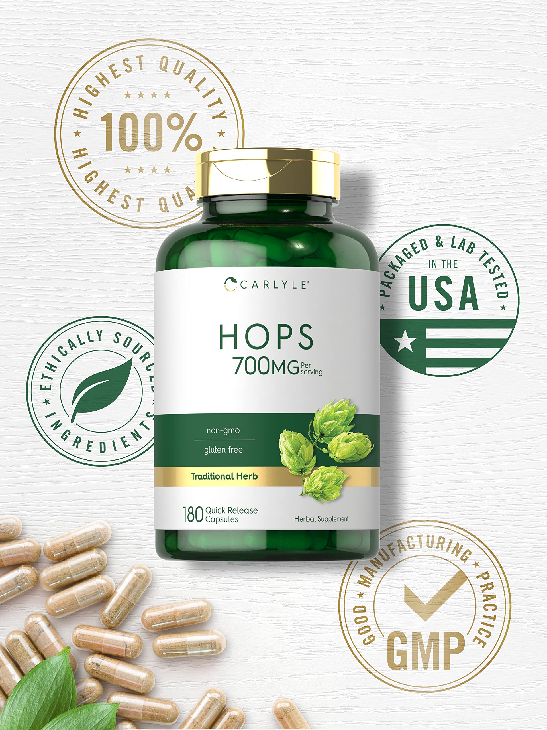Carlyle Hops Flower Capsules 700mg back of the bottle