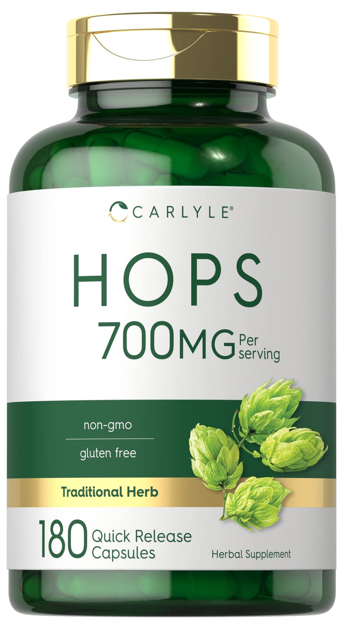 Carlyle Hops Flower Capsules 700mg bottle front view