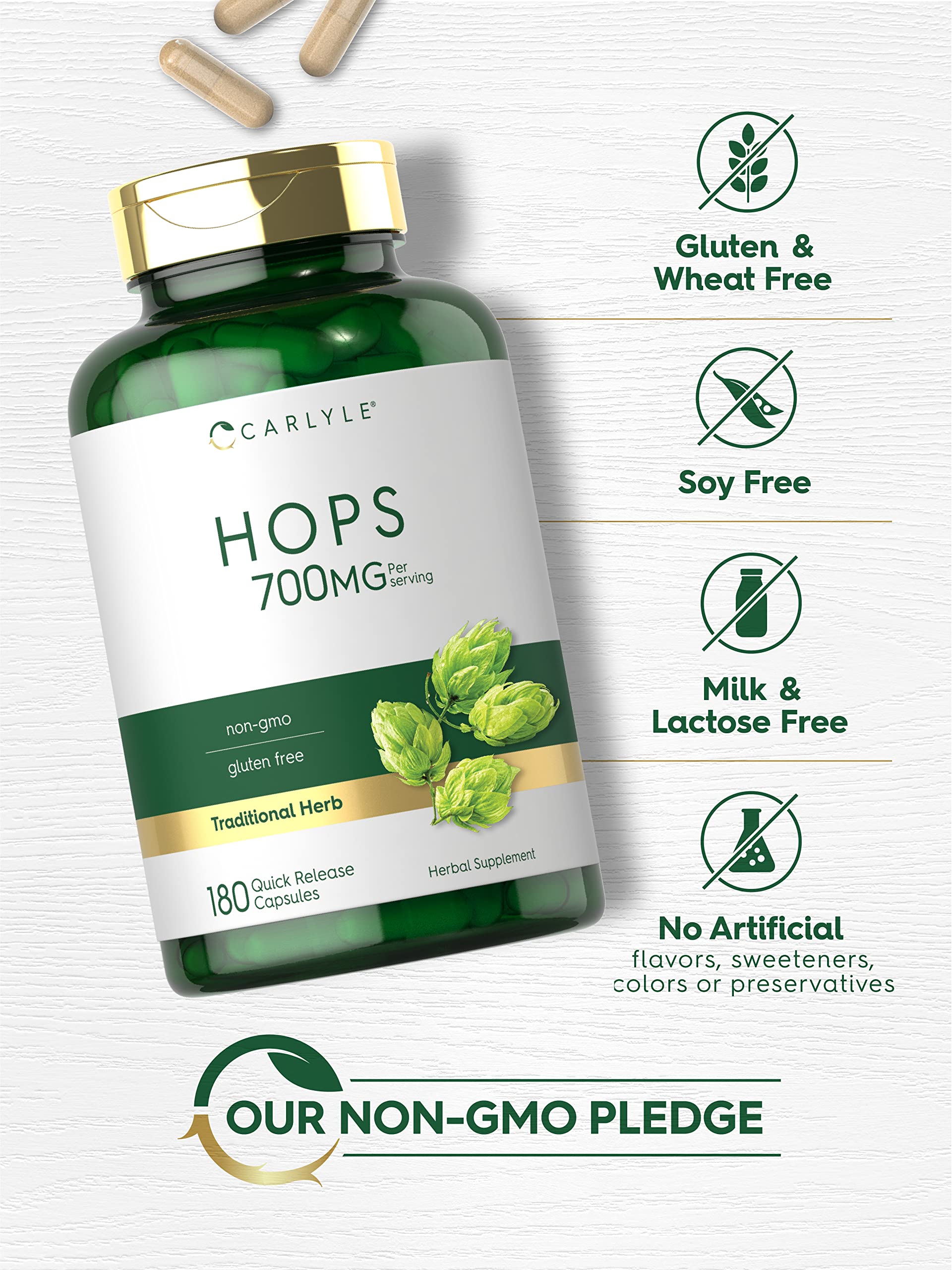 Carlyle Hops Flower Capsules 700mg ingredients list