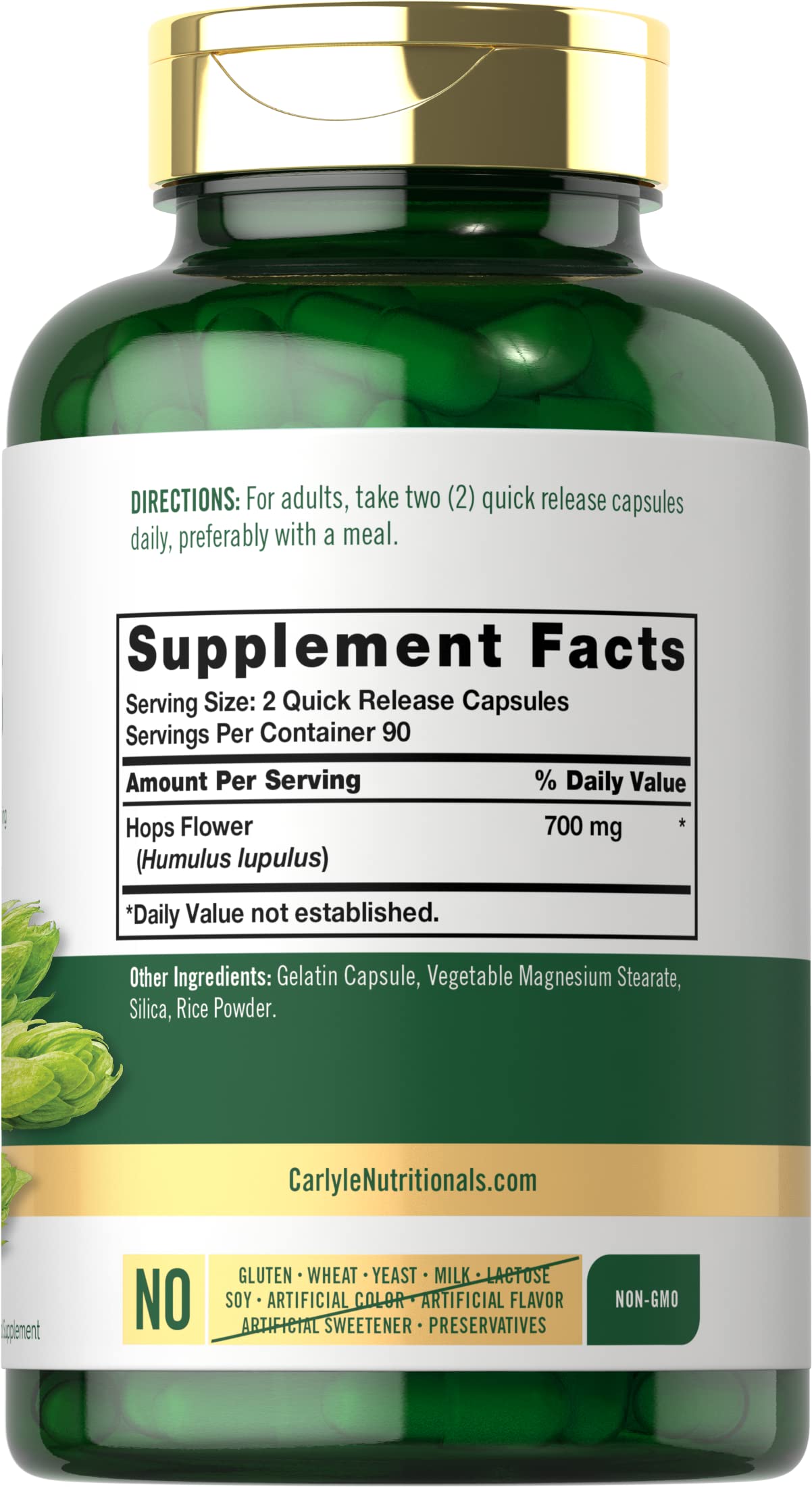 Carlyle Hops Flower Capsules 700mg side view